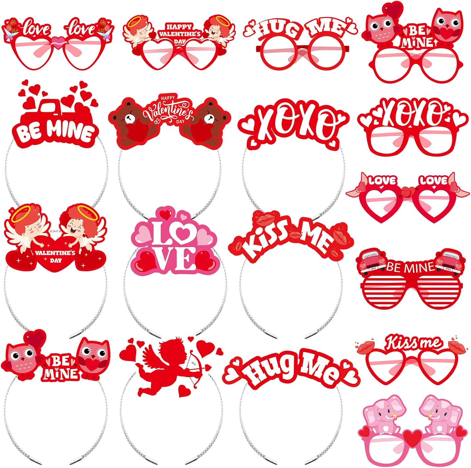 Kingdder 18 Pcs Valentines Day Headband and Glasses Set
