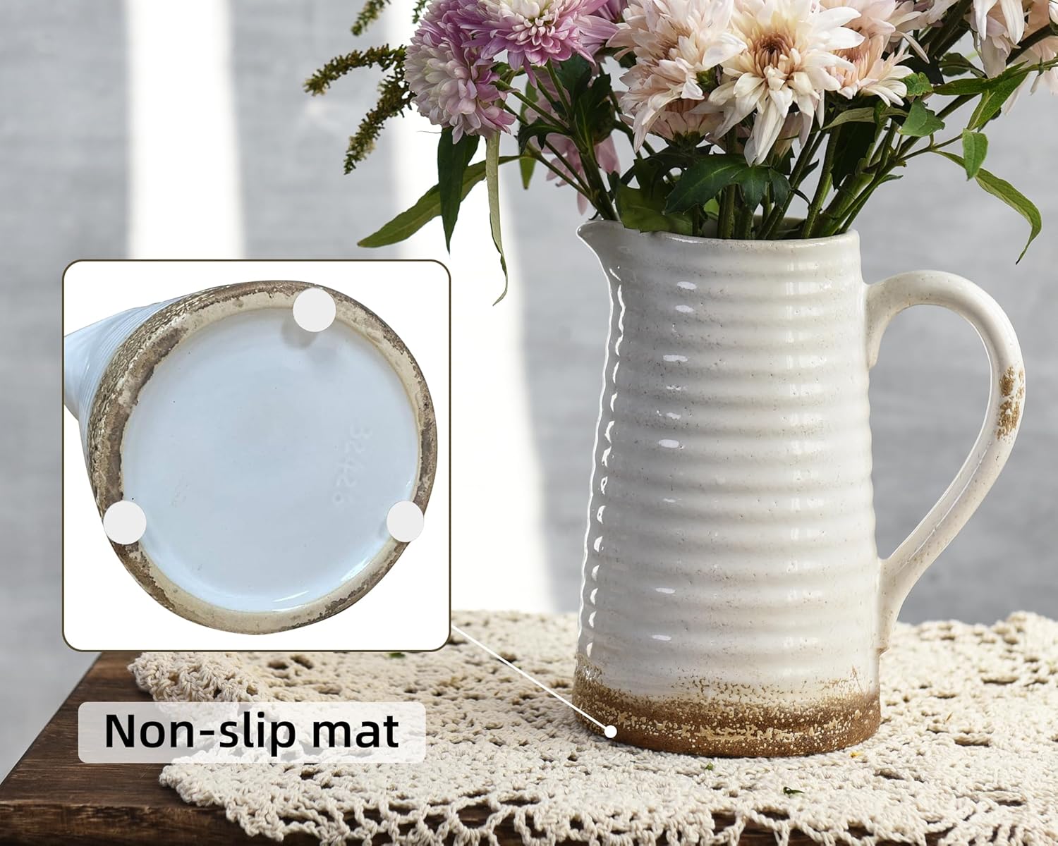 Quoowiit Ceramic Rustic Vase with Handle