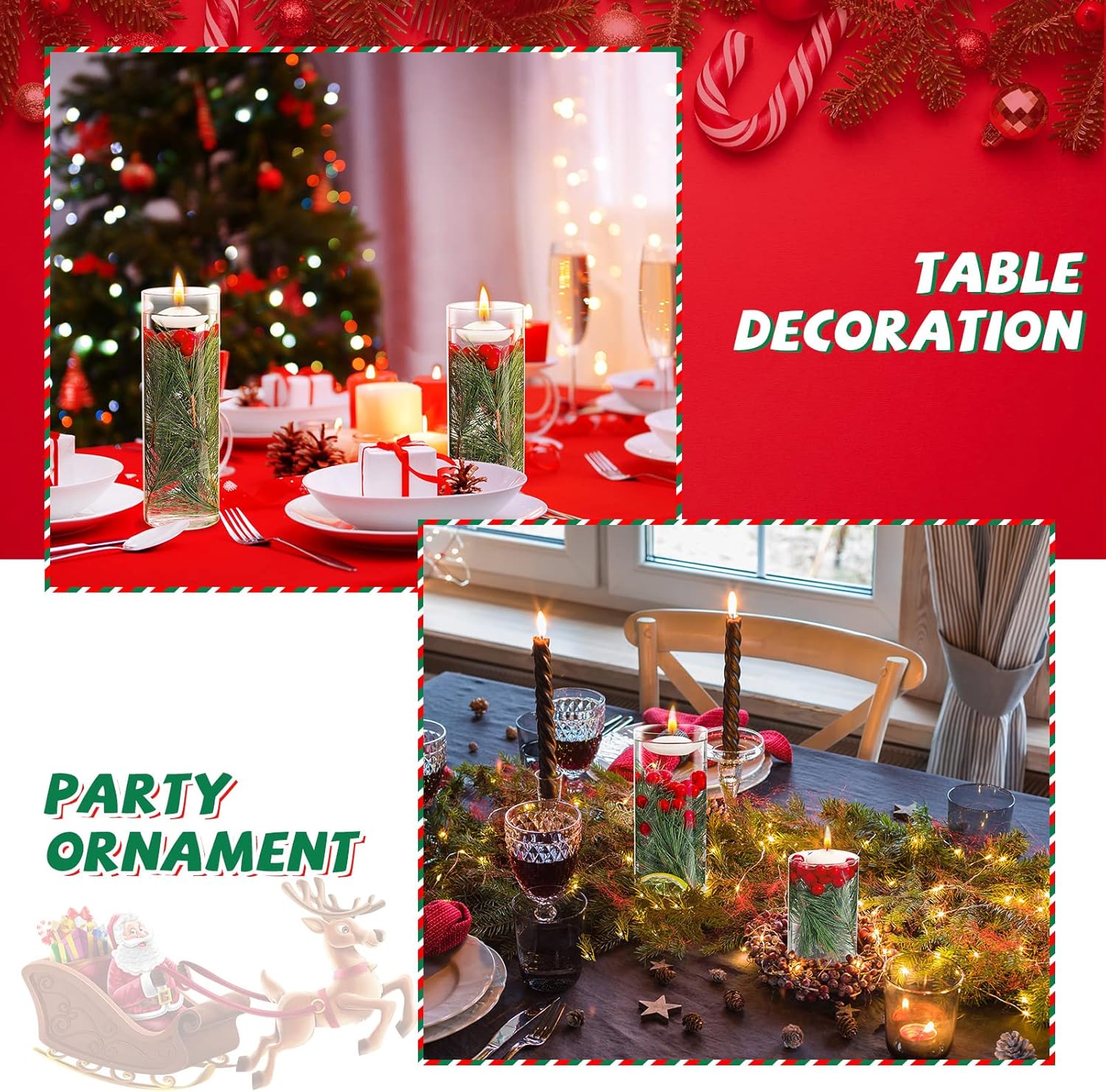 MTLEE 142 Pcs Christmas Vase Fillers with Floating Candles and Pine Needles