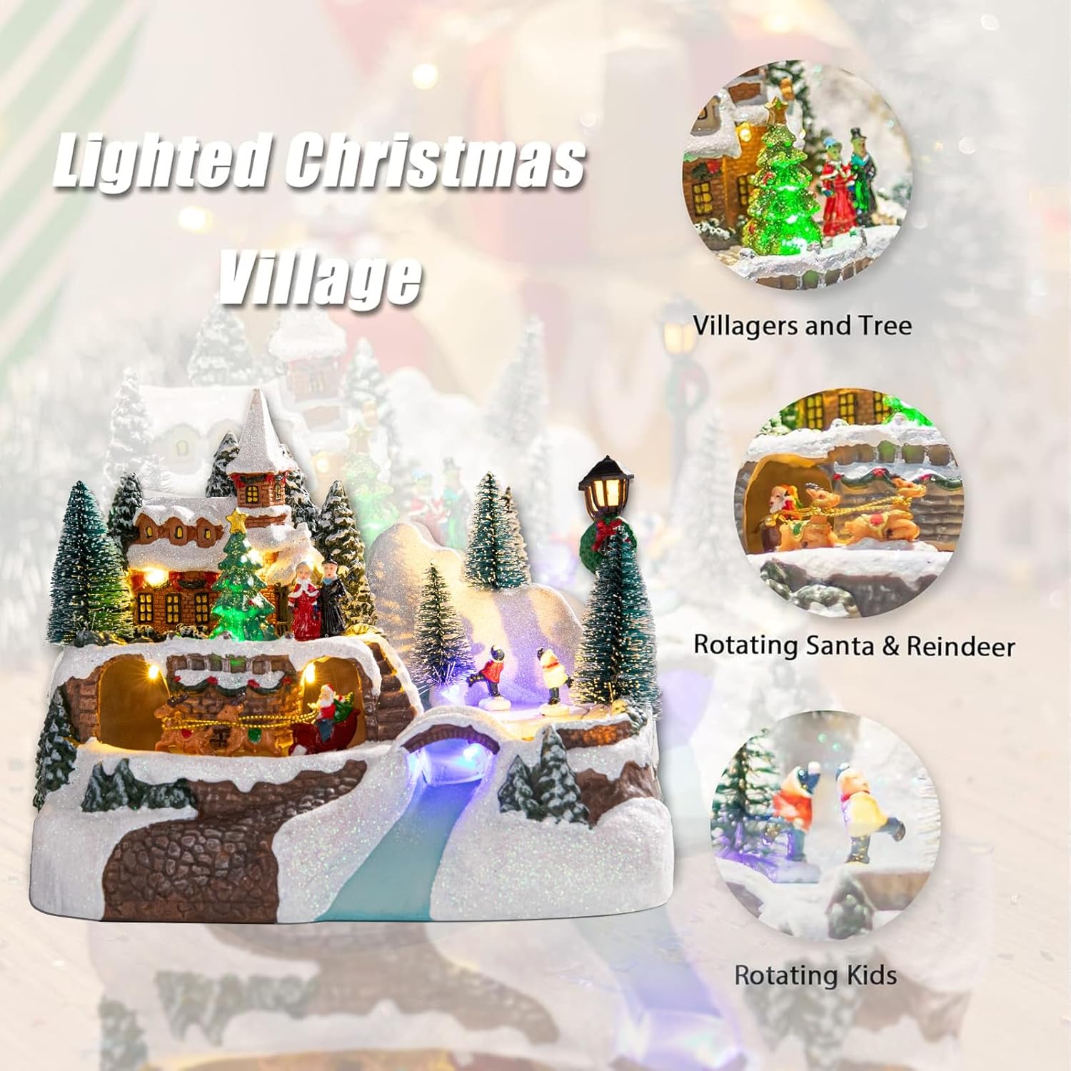 Animated Christmas Village Houses with Music and Lights