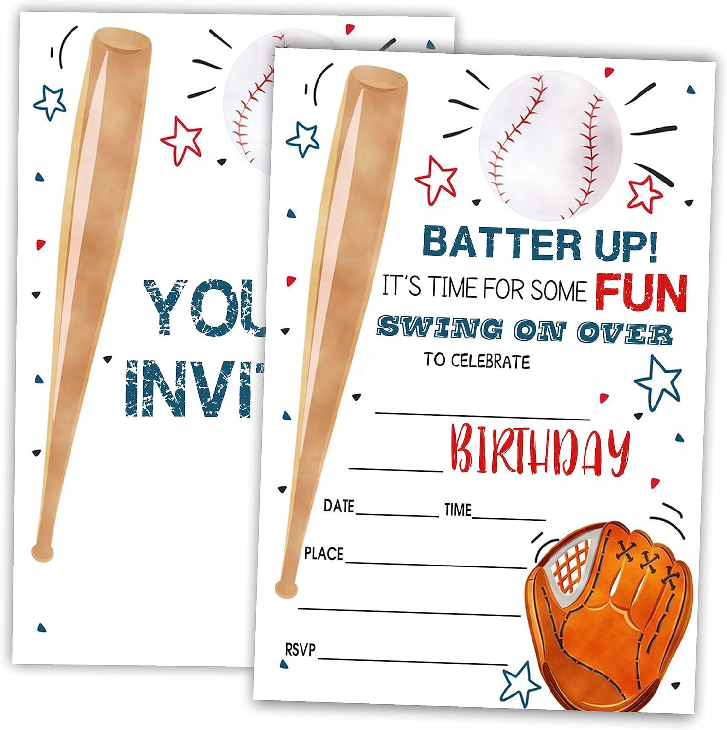 AWSICE Baseball Birthday Invitations 20 Fill-In Cards with Envelopes