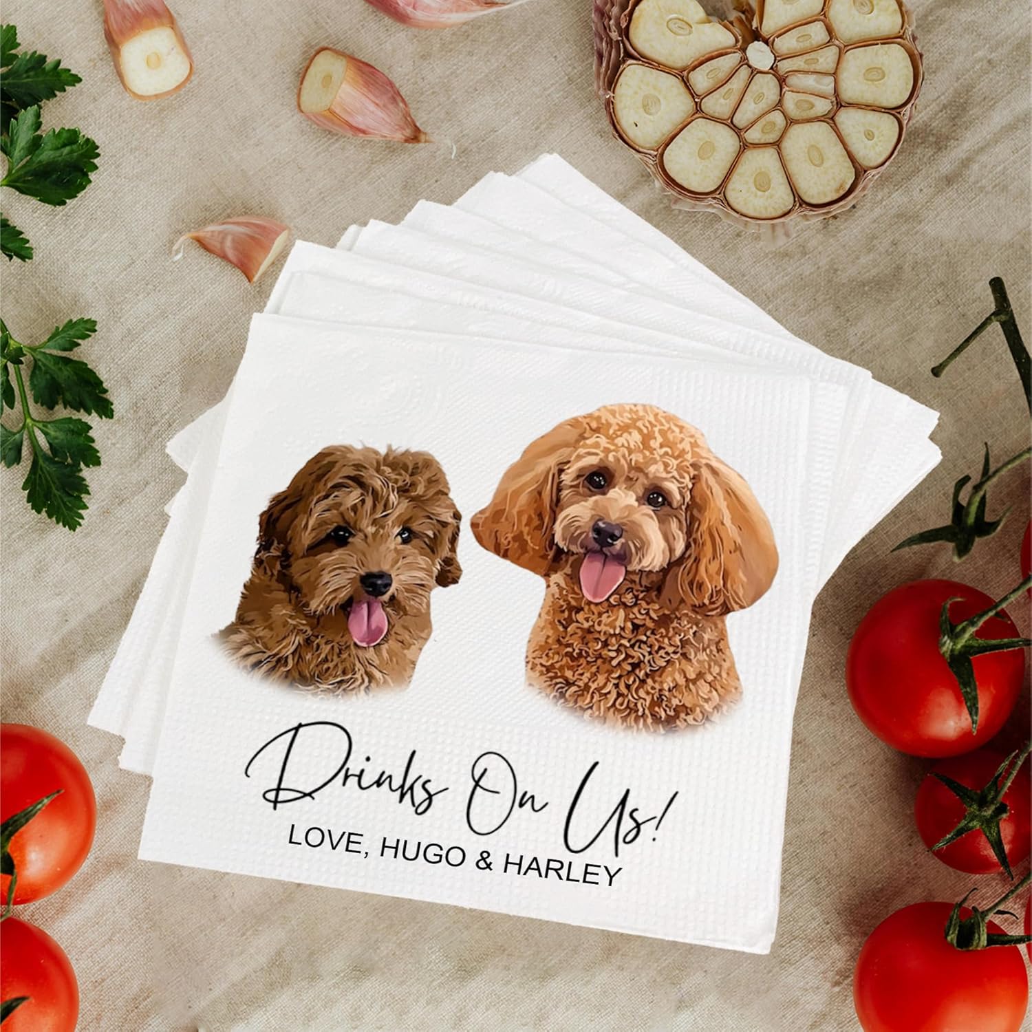 Luxury Custom Pet Portrait Napkins for Wedding and Engagement