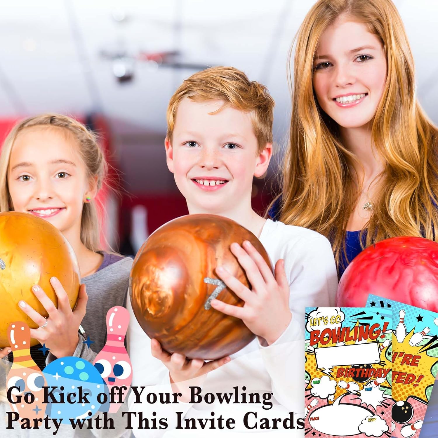 Retro Bowling Birthday Invitations 20pcs with Envelopes