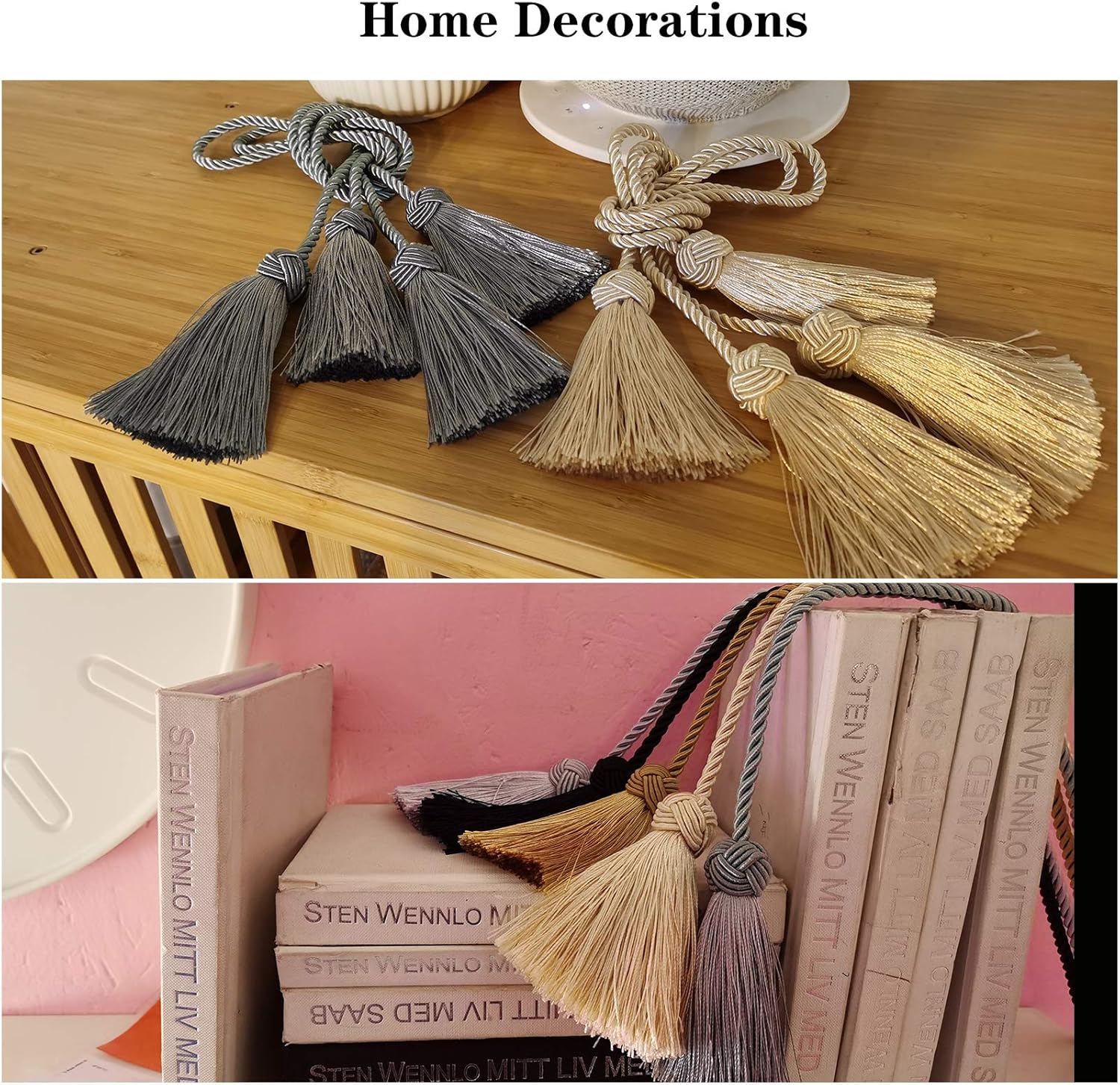Porlau Black Tassel Curtain Tiebacks 2pack