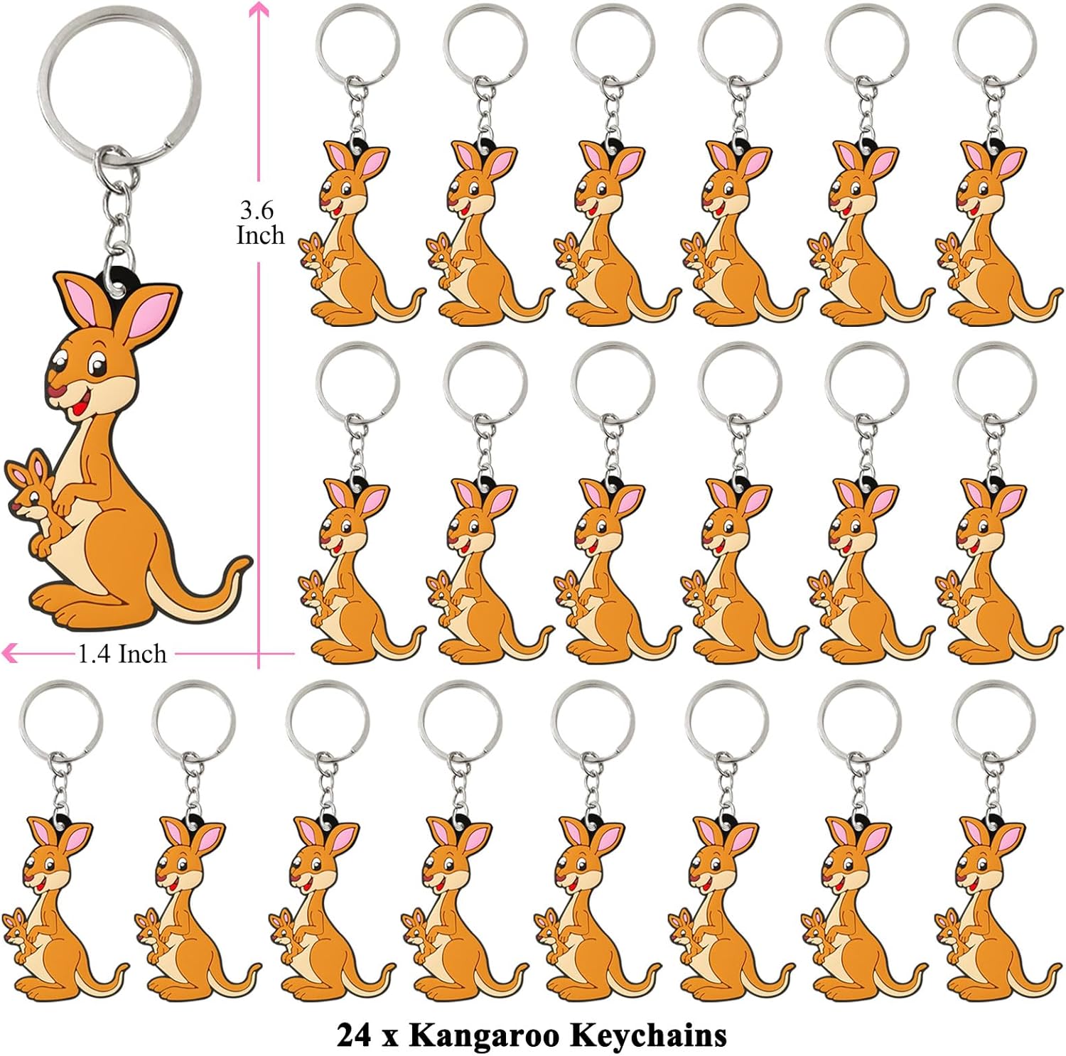 24 Pack Kangaroo Keychains for Safari Animal Themed Party Favors