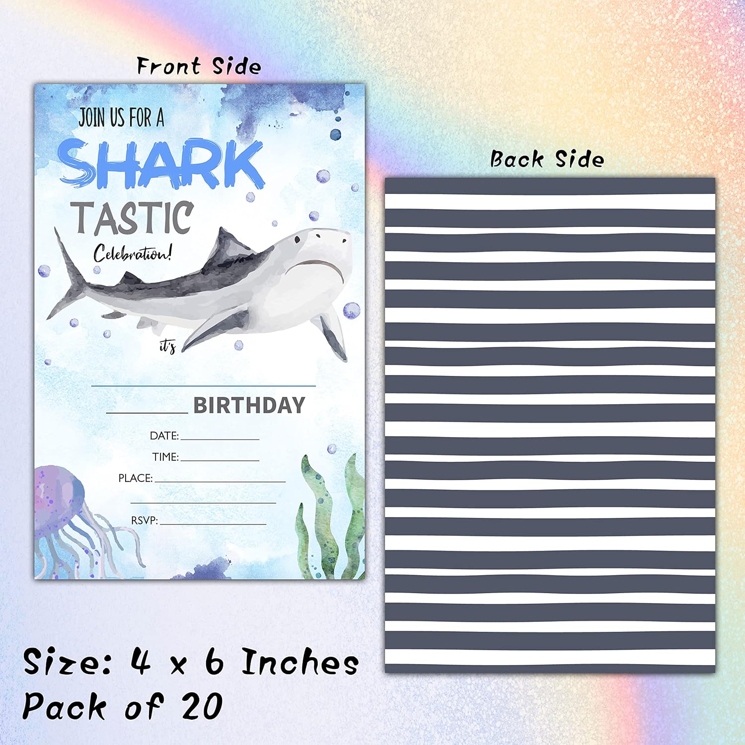 Shark Birthday Invitations with Envelopes - 20 Pack Ocean Theme