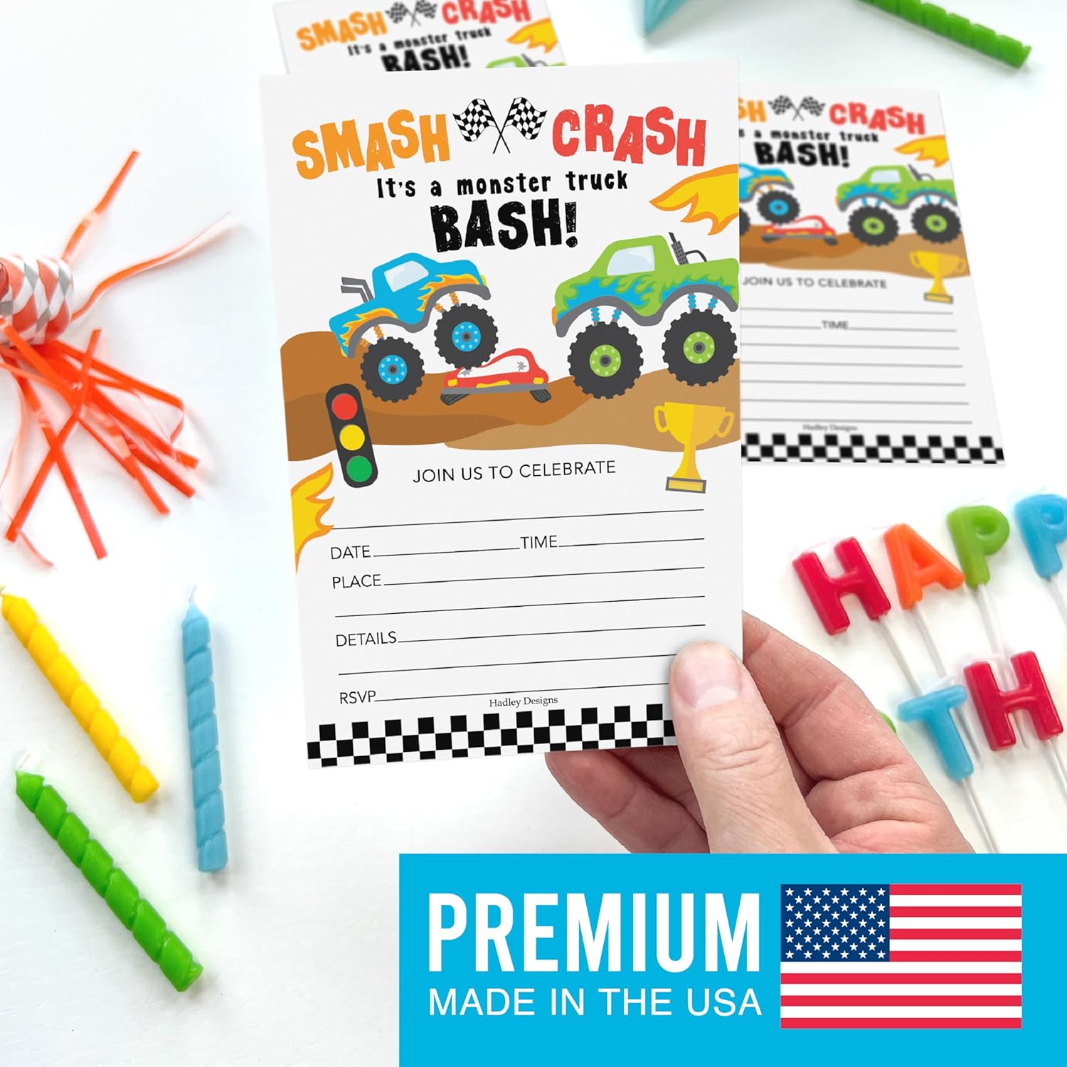 Hadley Designs 15 Monster Truck Birthday Invitations for Boys 1