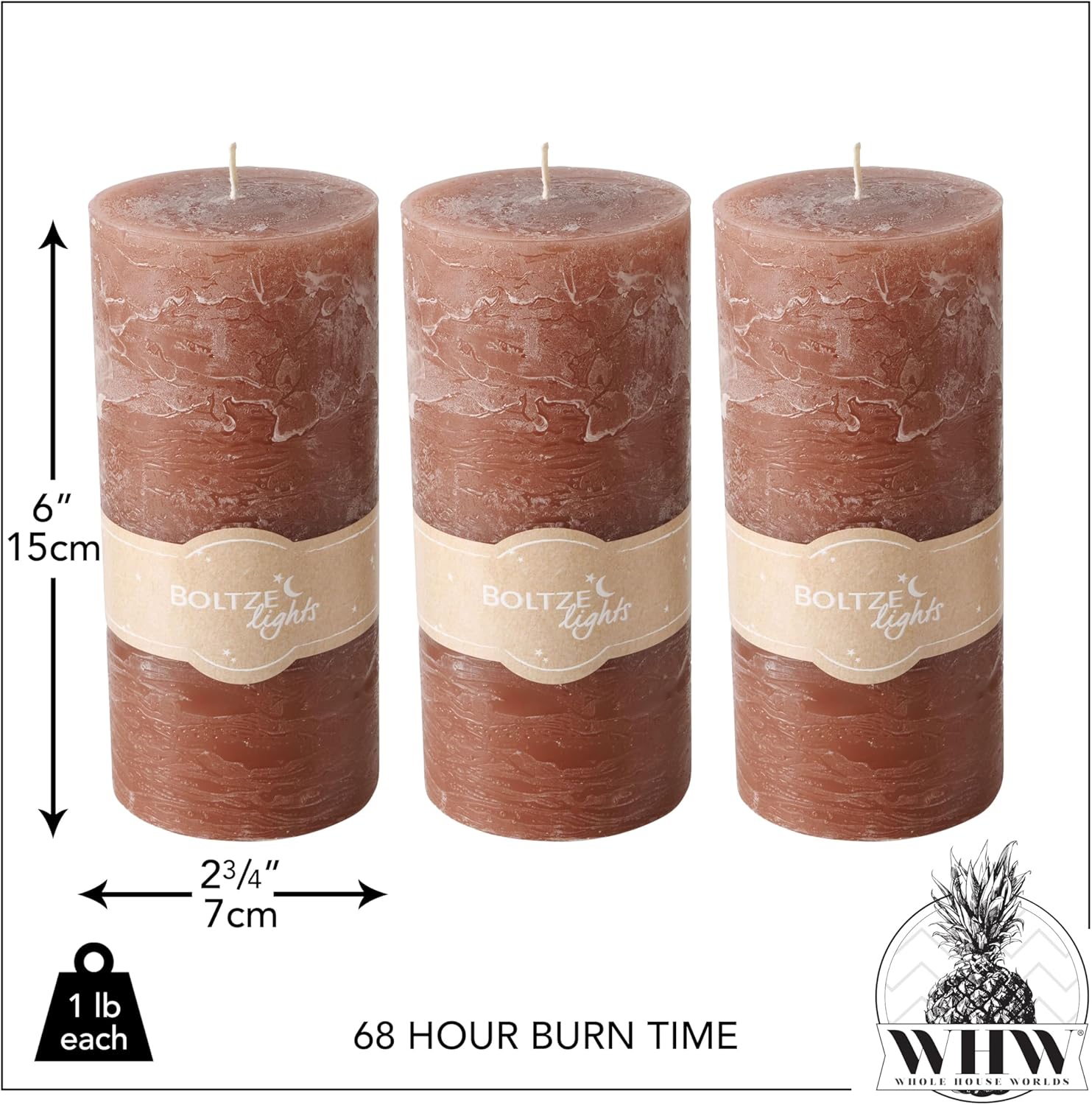 3 Piece Pillar Candle Set Taupe 68 Hours Burn