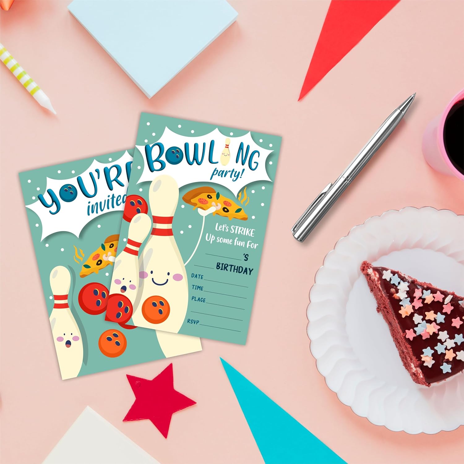 Bowling Party Birthday Invites 20 Cards With Envelopes Double-Sided Style Fun Festive