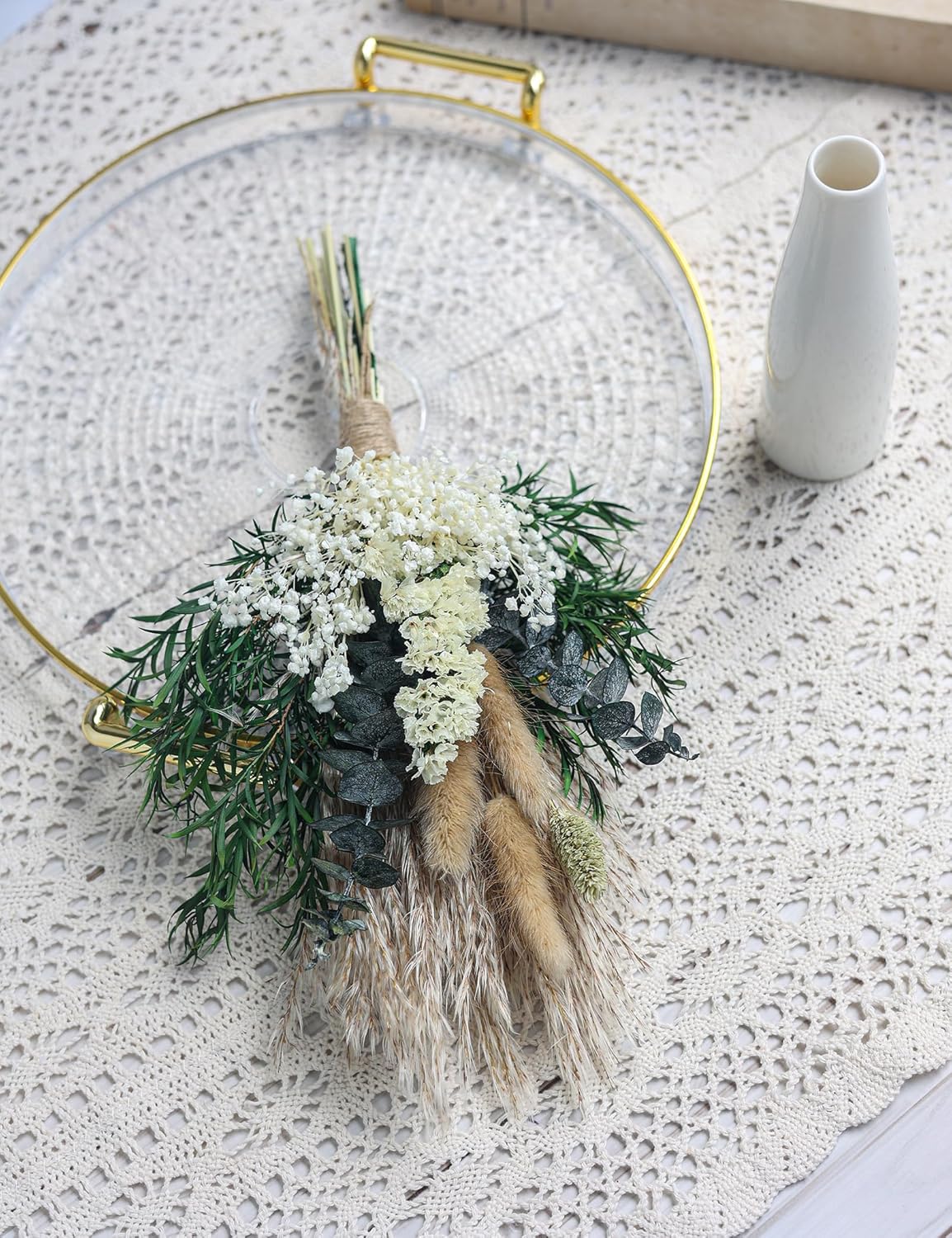 xins convey Dried Flower Bouquet with Ceramic Vase Green