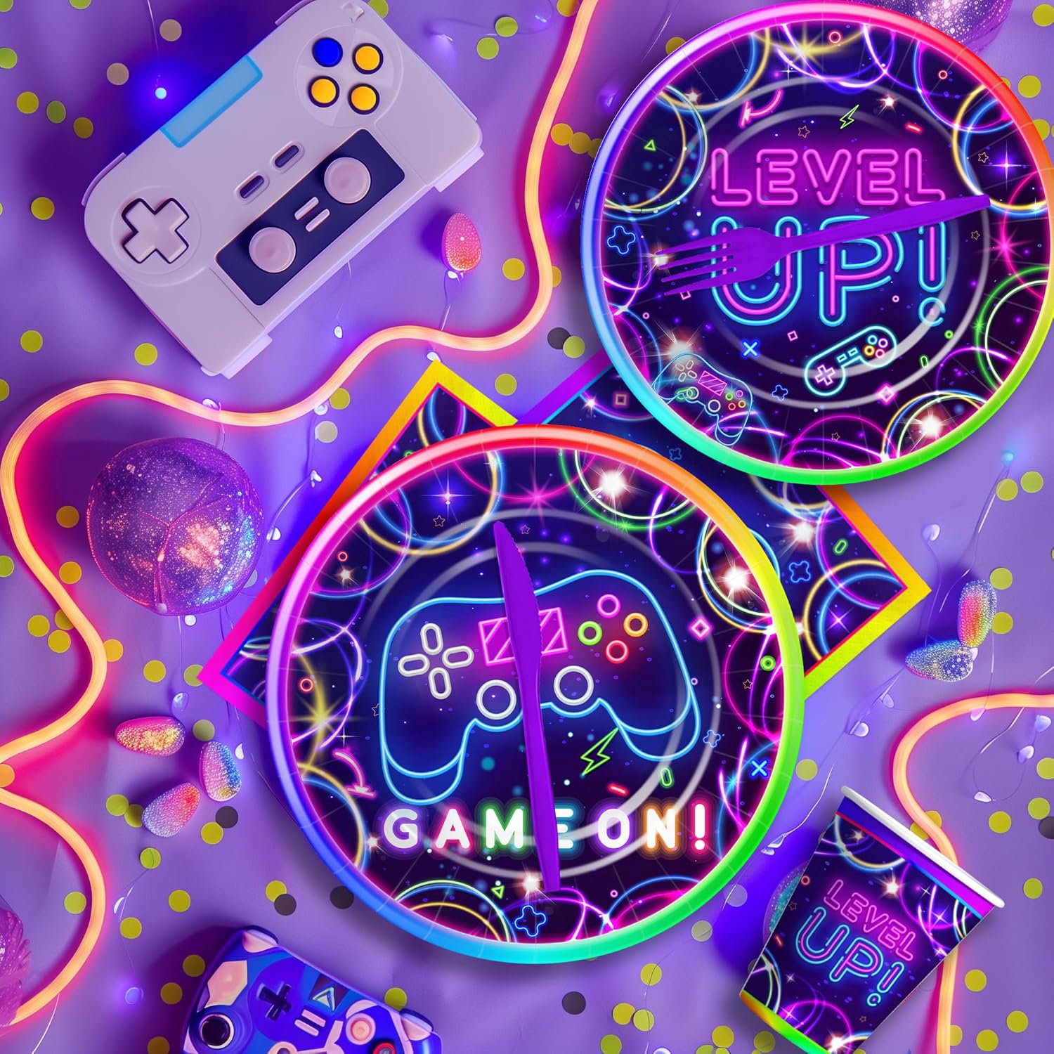 Video Game Birthday Plates Napkins Tableware Set for 24 Guests
