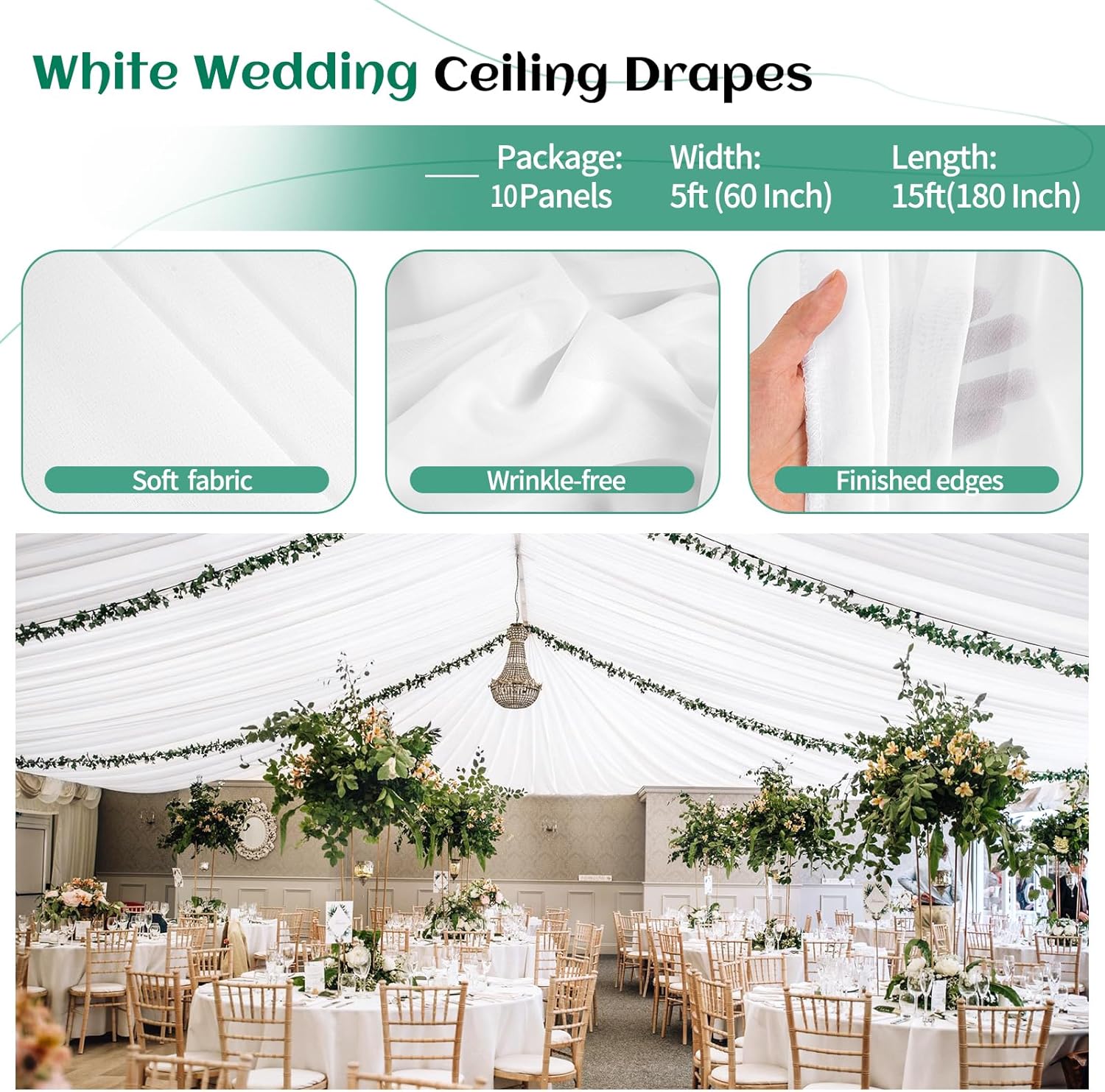 10 Panels White Ceiling Drapes Wedding Arch Decor