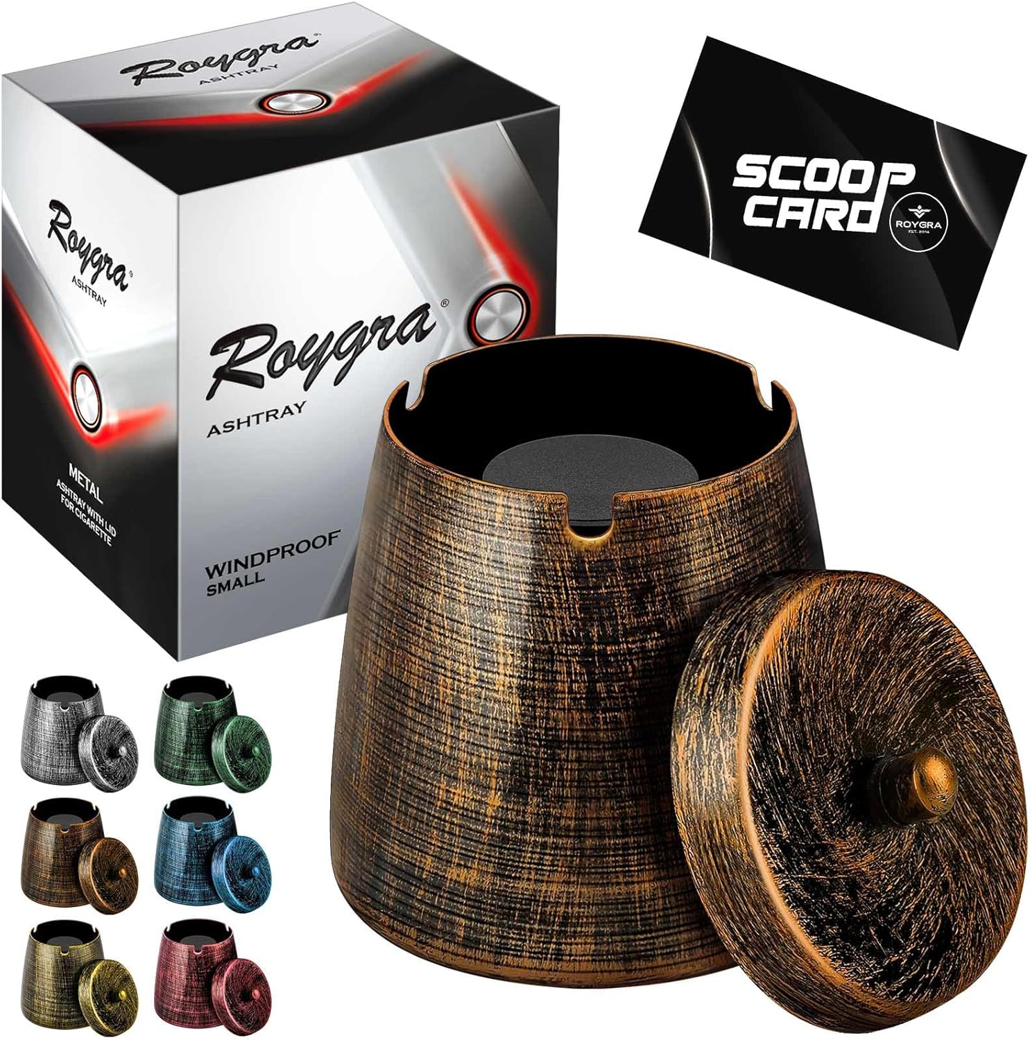 Roygra Outdoor Ashtray Windproof Smokeless with Lid