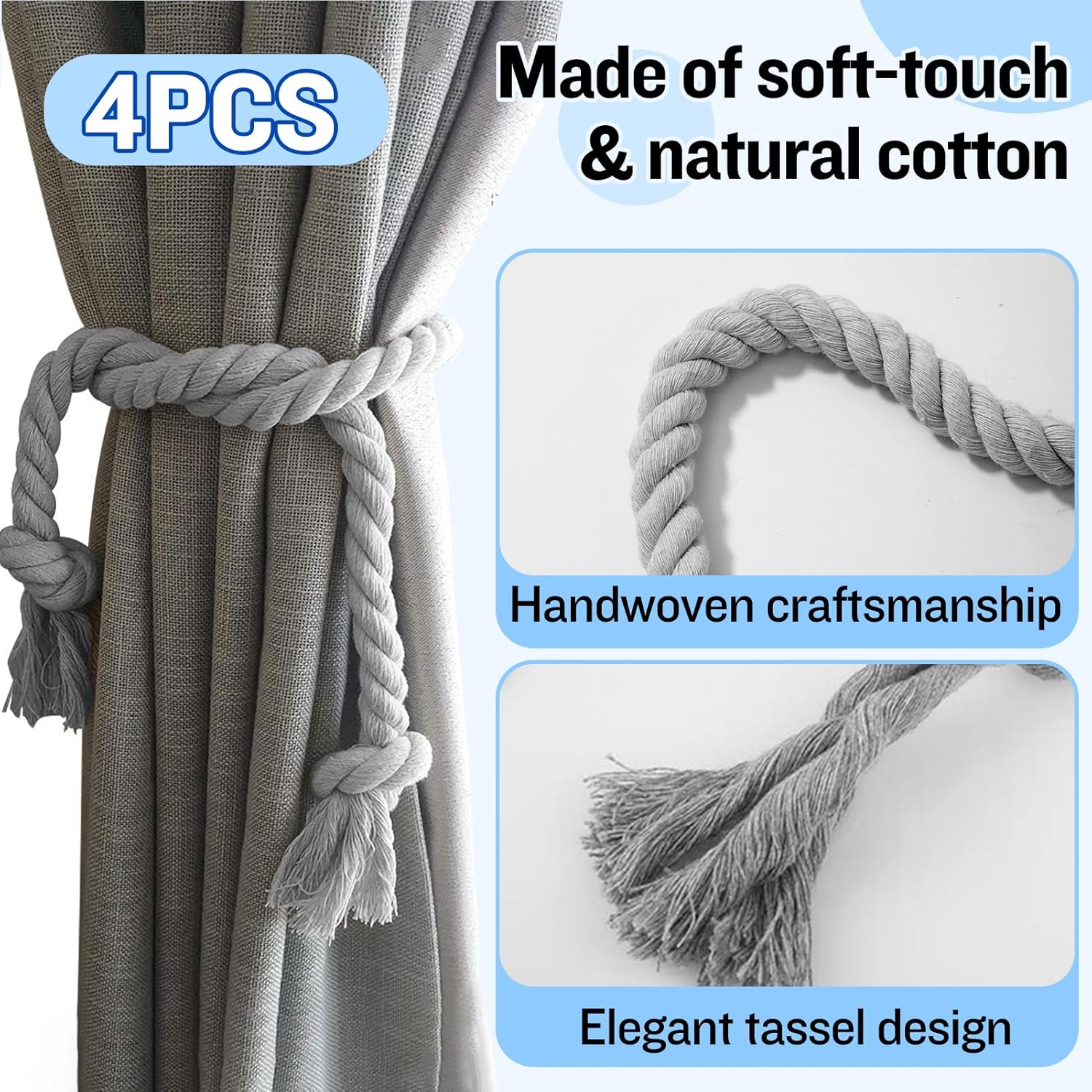 4 Pcs Hand Woven Curtain Tiebacks No Drilling