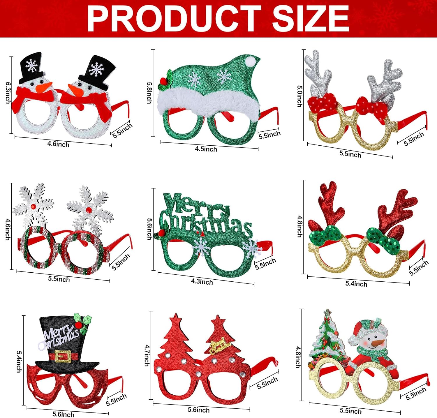 Vinsot 48 Piece Christmas Glasses Bulk Decor Set