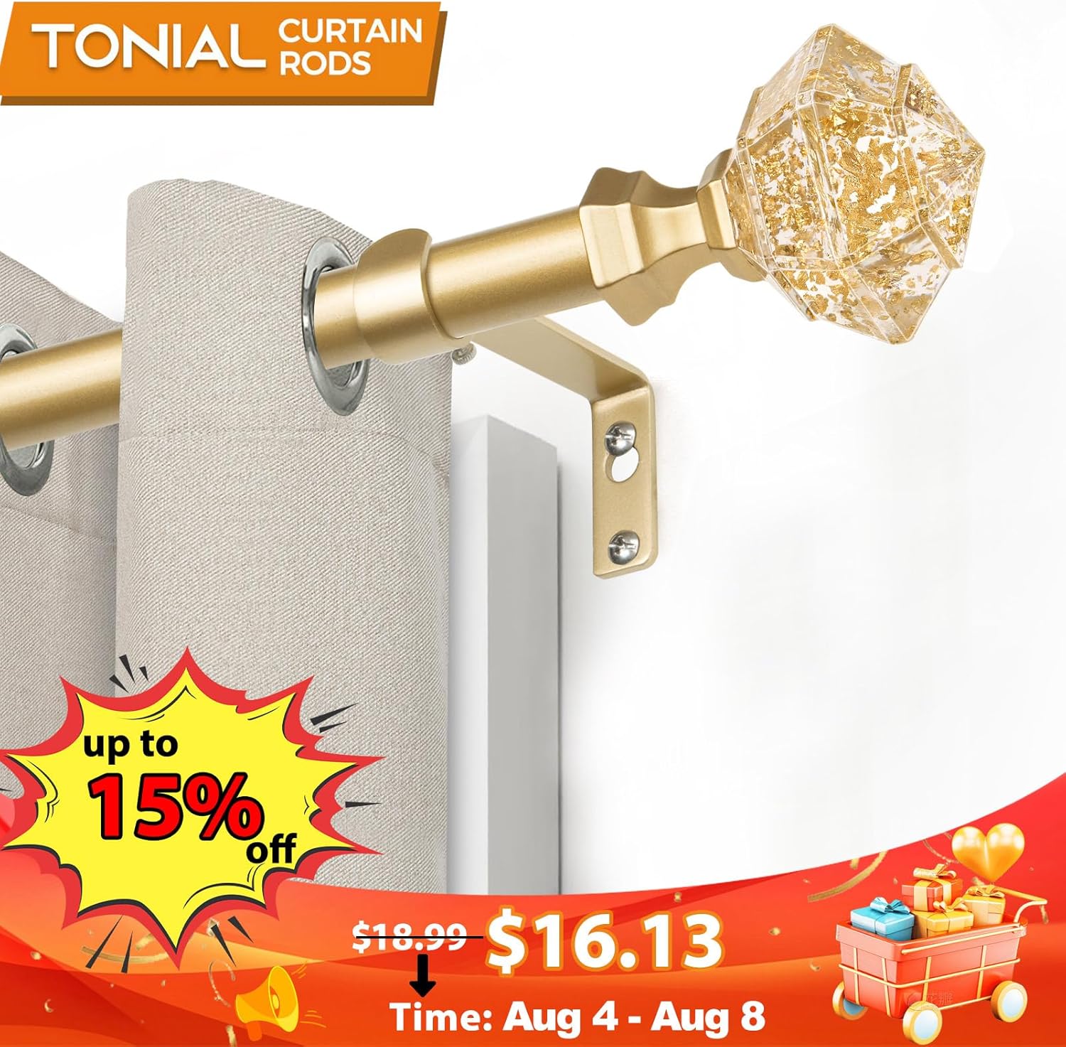 TONIAL Telescoping Curtain Rods 32-58 Inch Luxury Gold