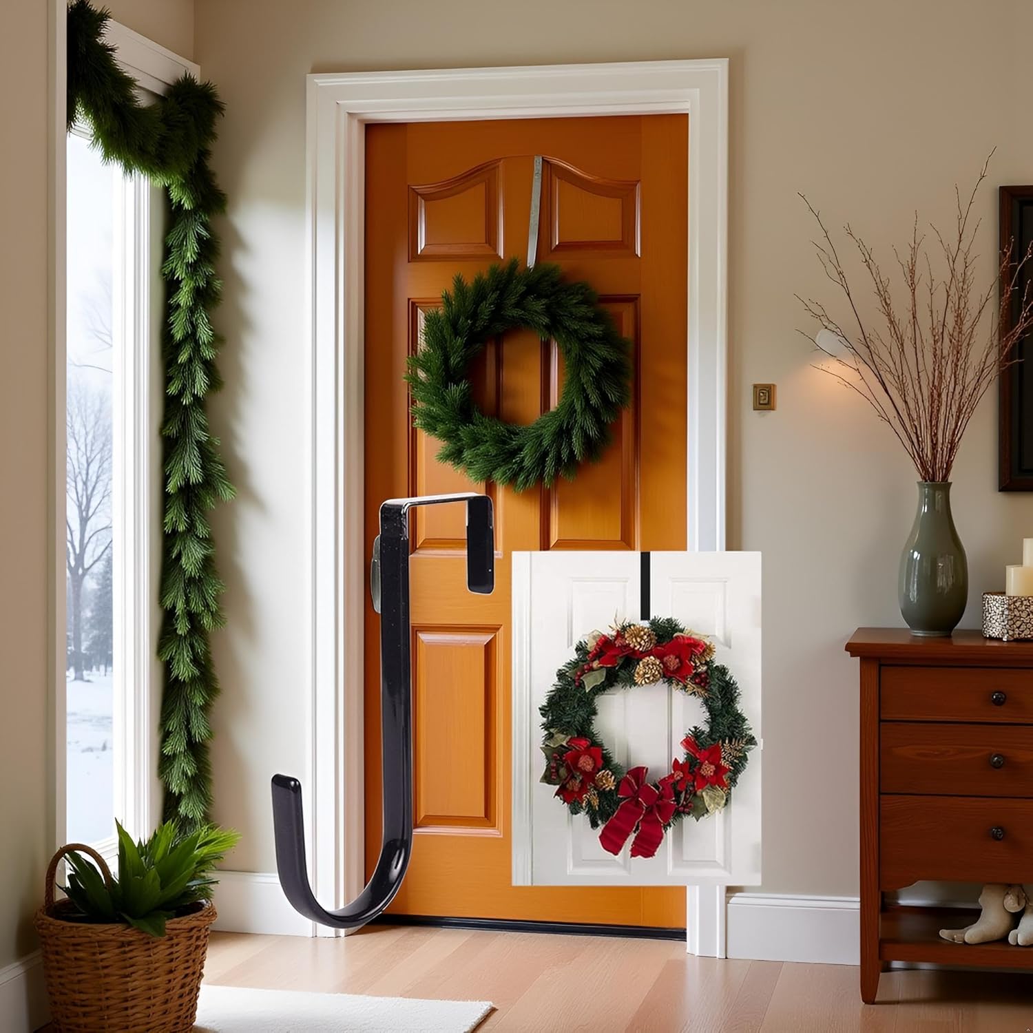 Jowxsx Black Wreath Hanger - Strong Fall Christmas Halloween Door Hook