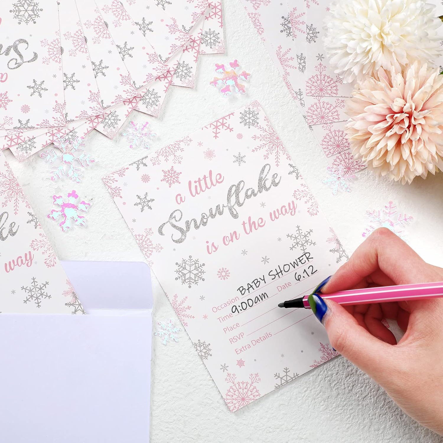 25 Sets Snowflake Baby Shower Invitations with Envelopes