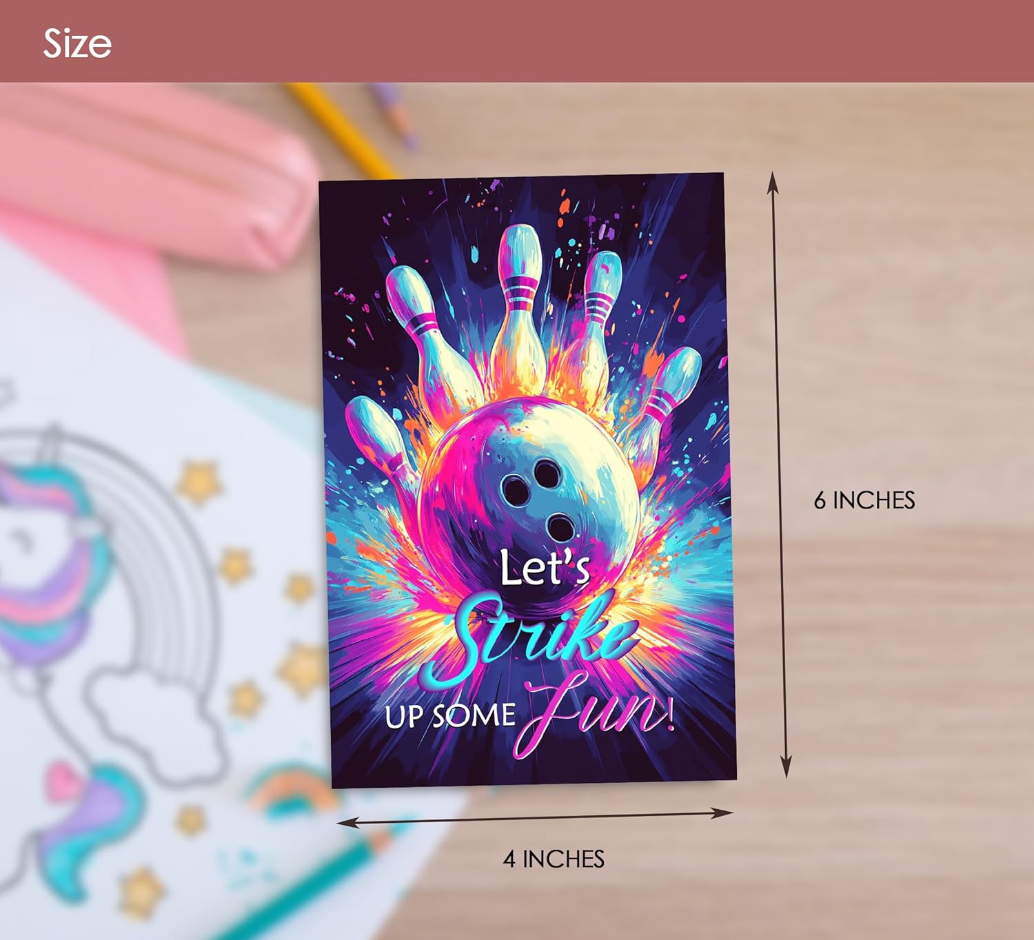Bowling Birthday Invites Neon Design 30 Sets with Envelopes