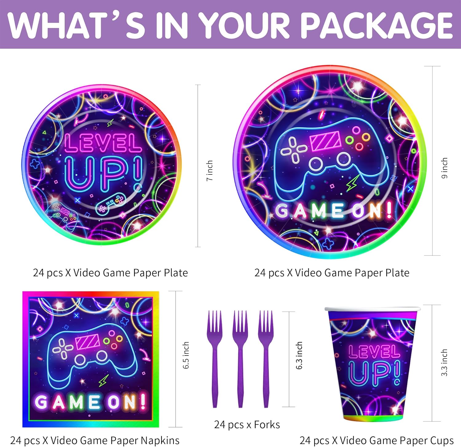 Video Game Birthday Plates Napkins Tableware Set for 24 Guests