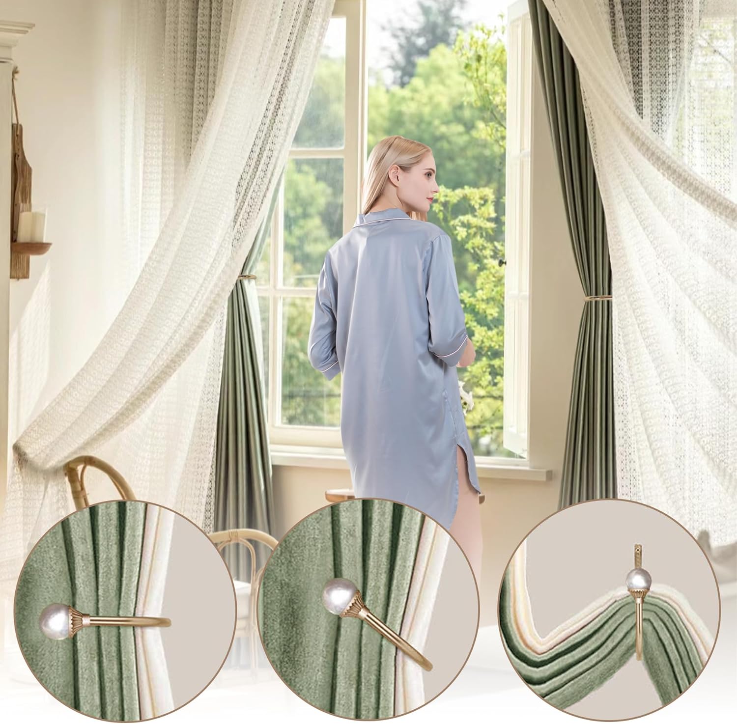 Gold Plastic Pearl U-Shaped Curtain Holdbacks Pack of 2
