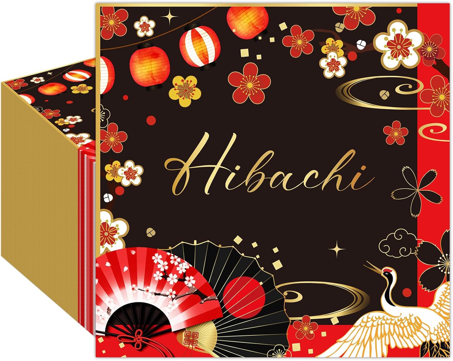 Hibachi Birthday Decorations 50 Pcs Red Black 2-Ply Napkins