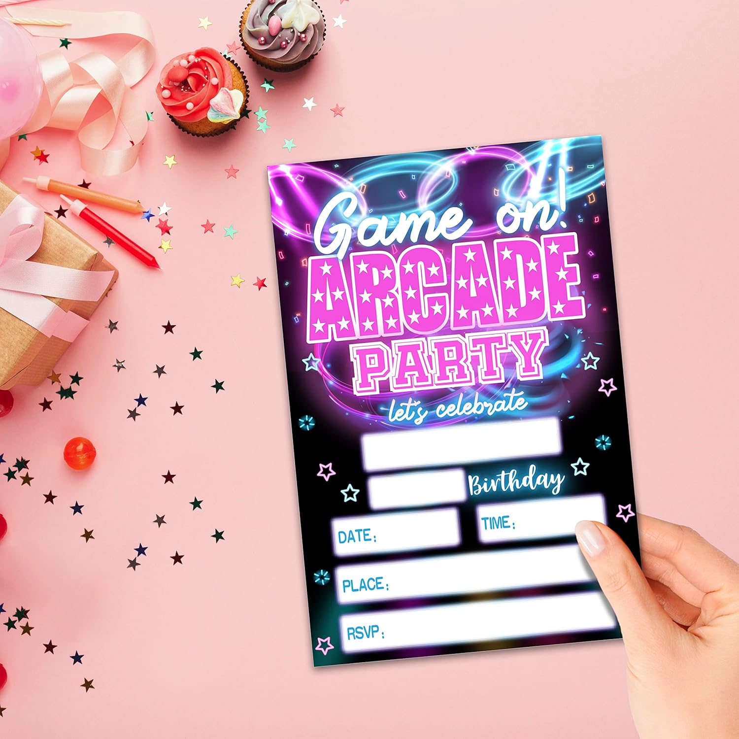 Zodvery Arcade Game Birthday Invitations Set of 20