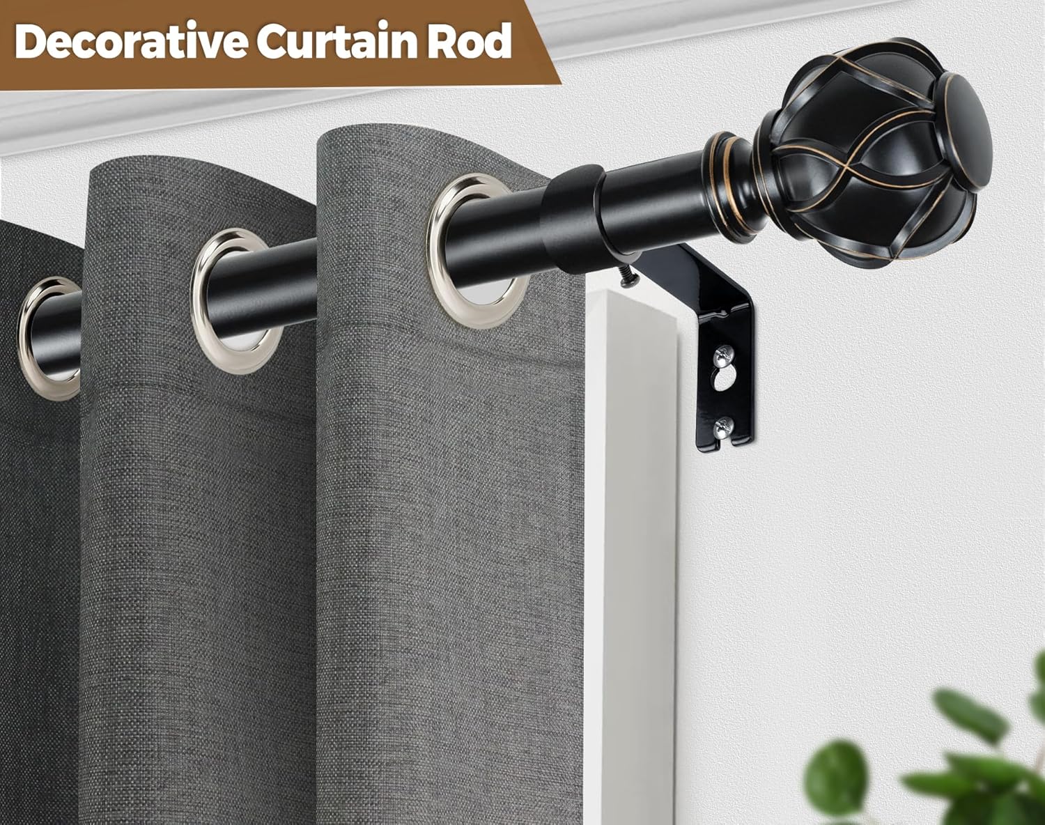 KAMANINA Black Curtain Rod 72-144 Inches Heavy Duty