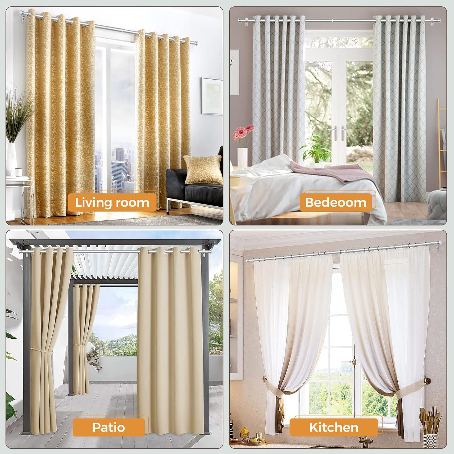 TONIAL Adjustable Single Curtain Rod Silver 32-58 Inch