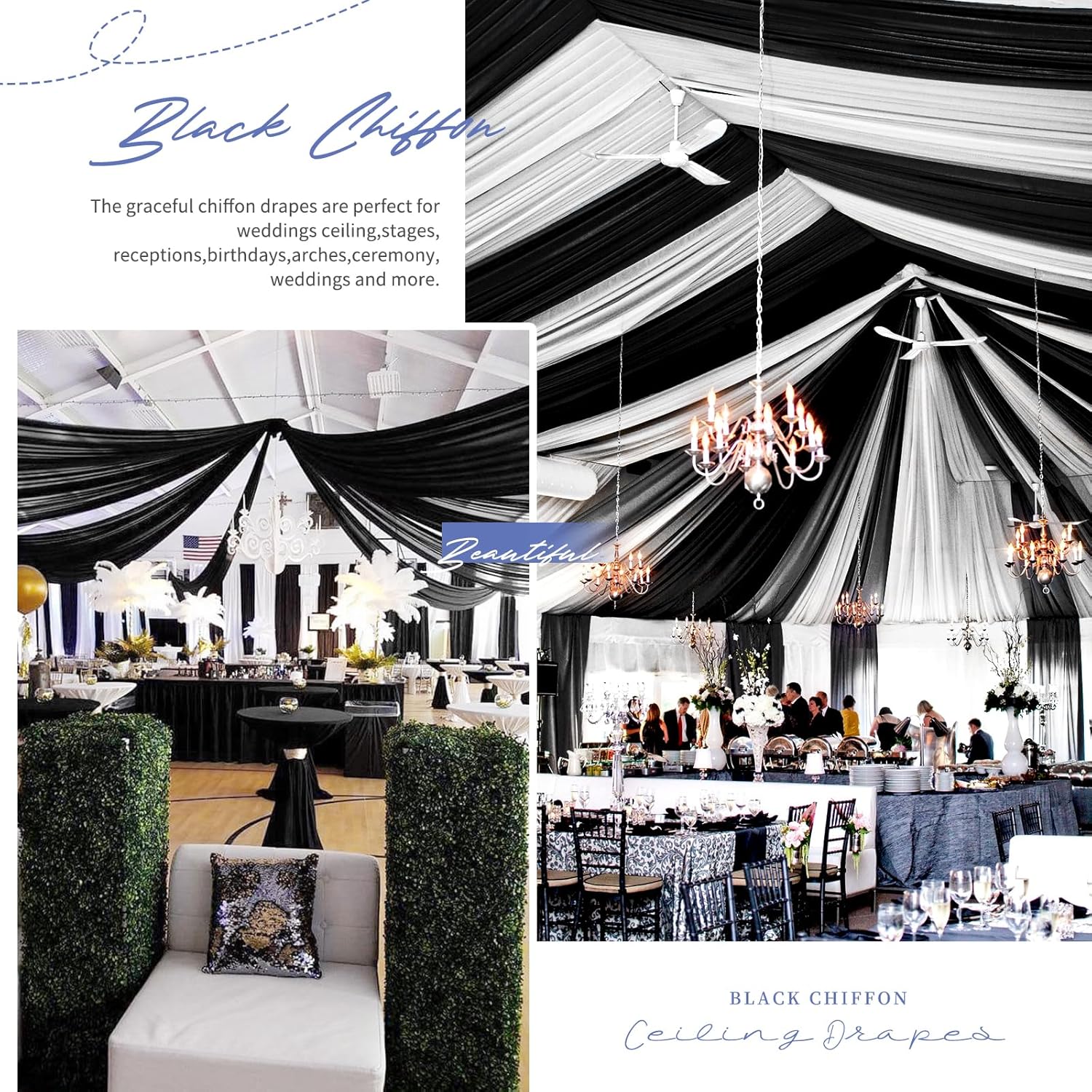 4 Panels Black Ceiling Drapes for Wedding Arch Decorations