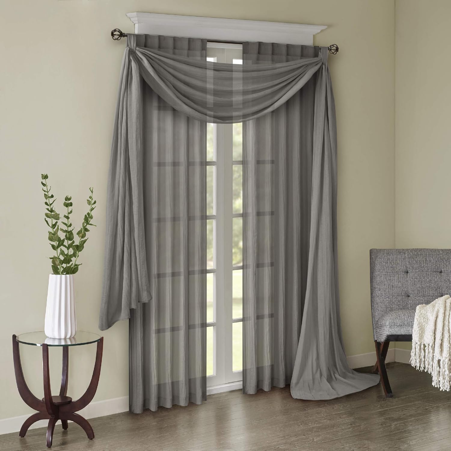 Madison Park Harper Sheer Curtain - 42 x 144 Grey