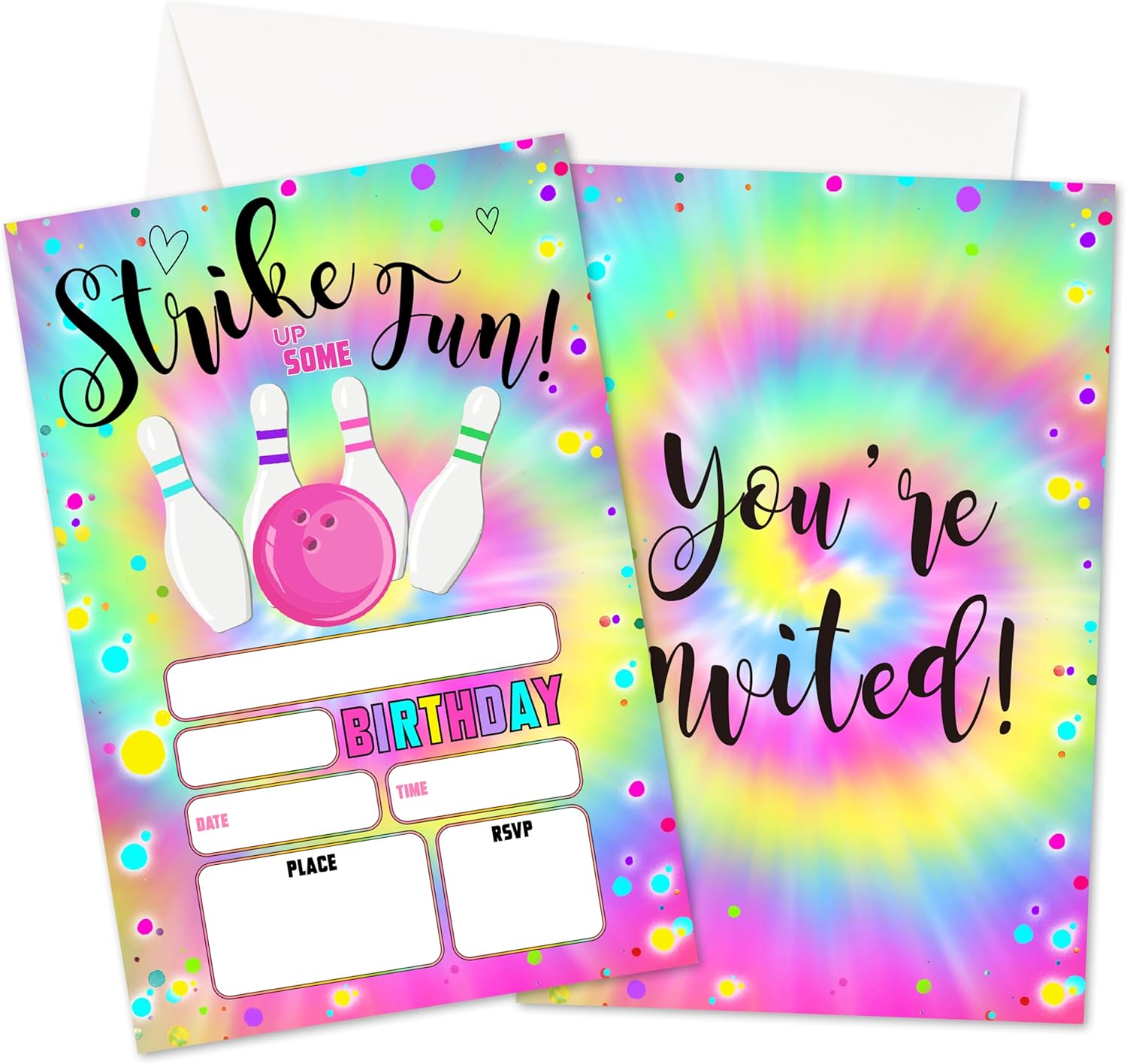 Tie Dye Birthday Invites With Envelopes 20 Pack