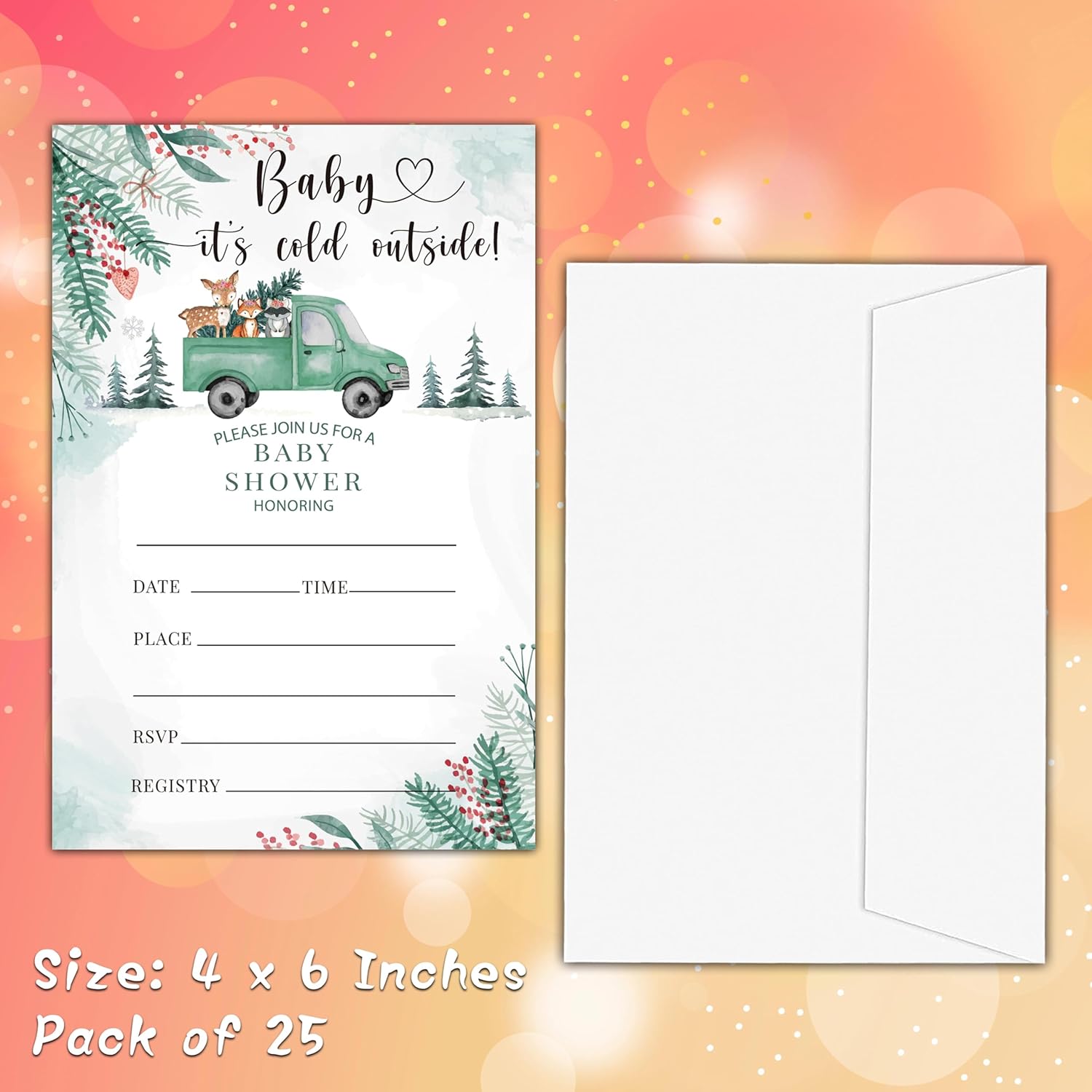 Winter Wonderland Baby Shower Invites with Envelopes