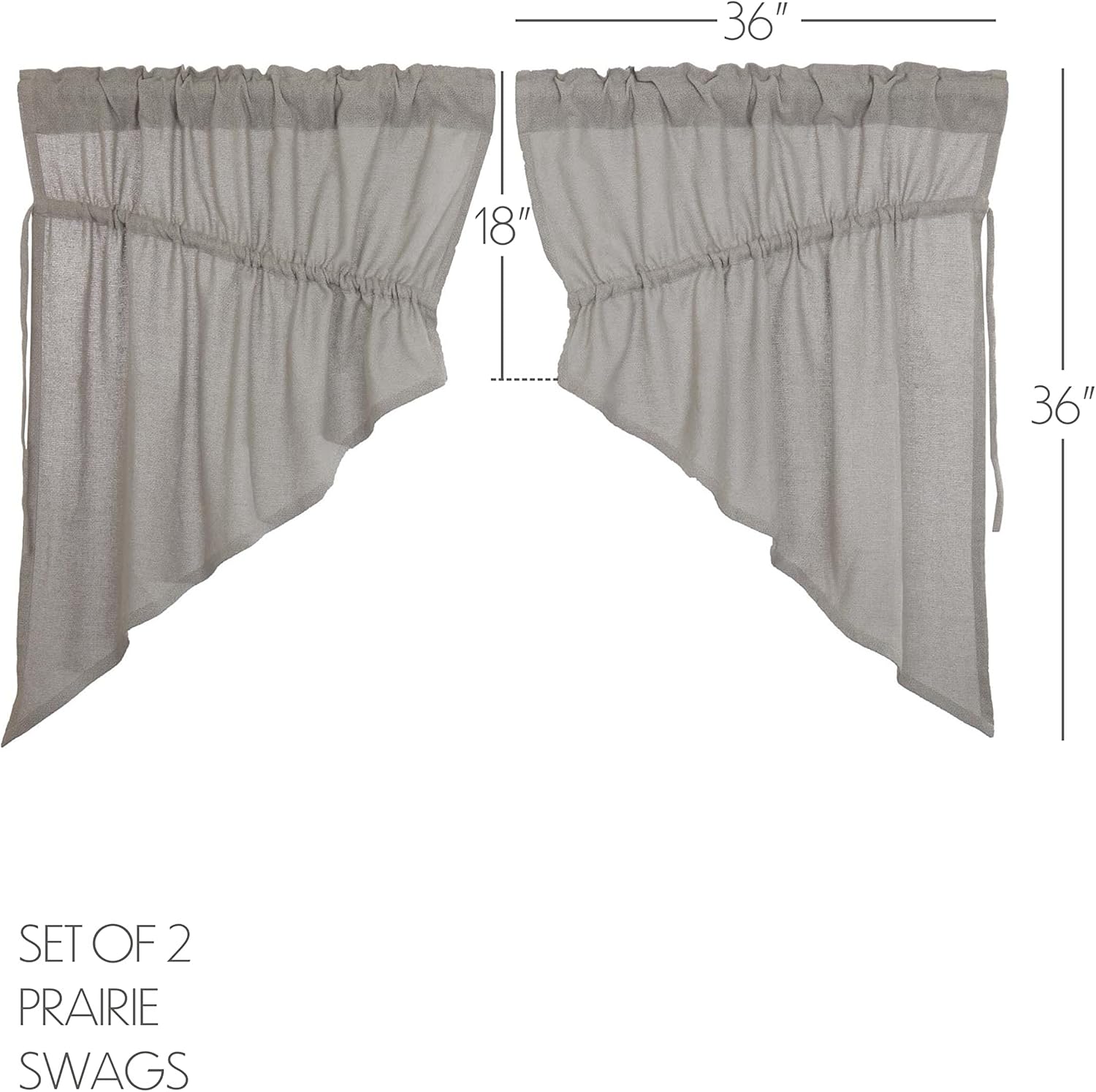 VHC Brands Burlap Dove Grey Farmhouse Curtains Set of 2 36x36x18