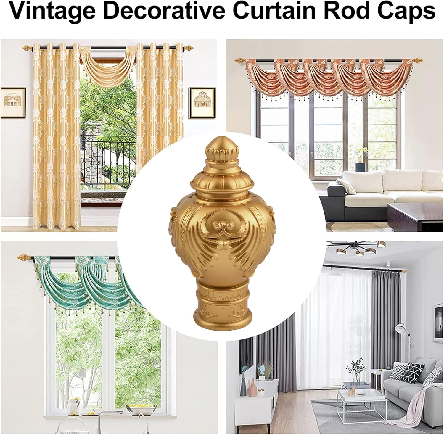 6Pcs Gold Plastic Curtain Finials for 28mm Rods