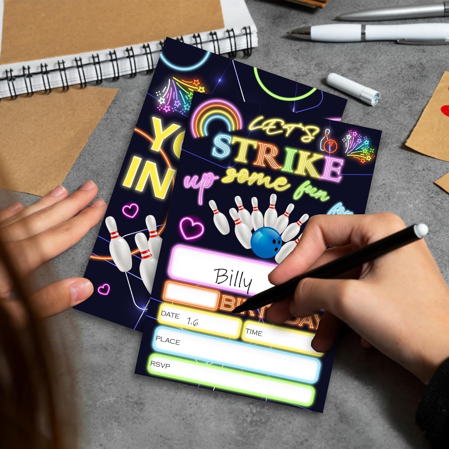 Bowling Party Invites 20-Pack with Envelopes