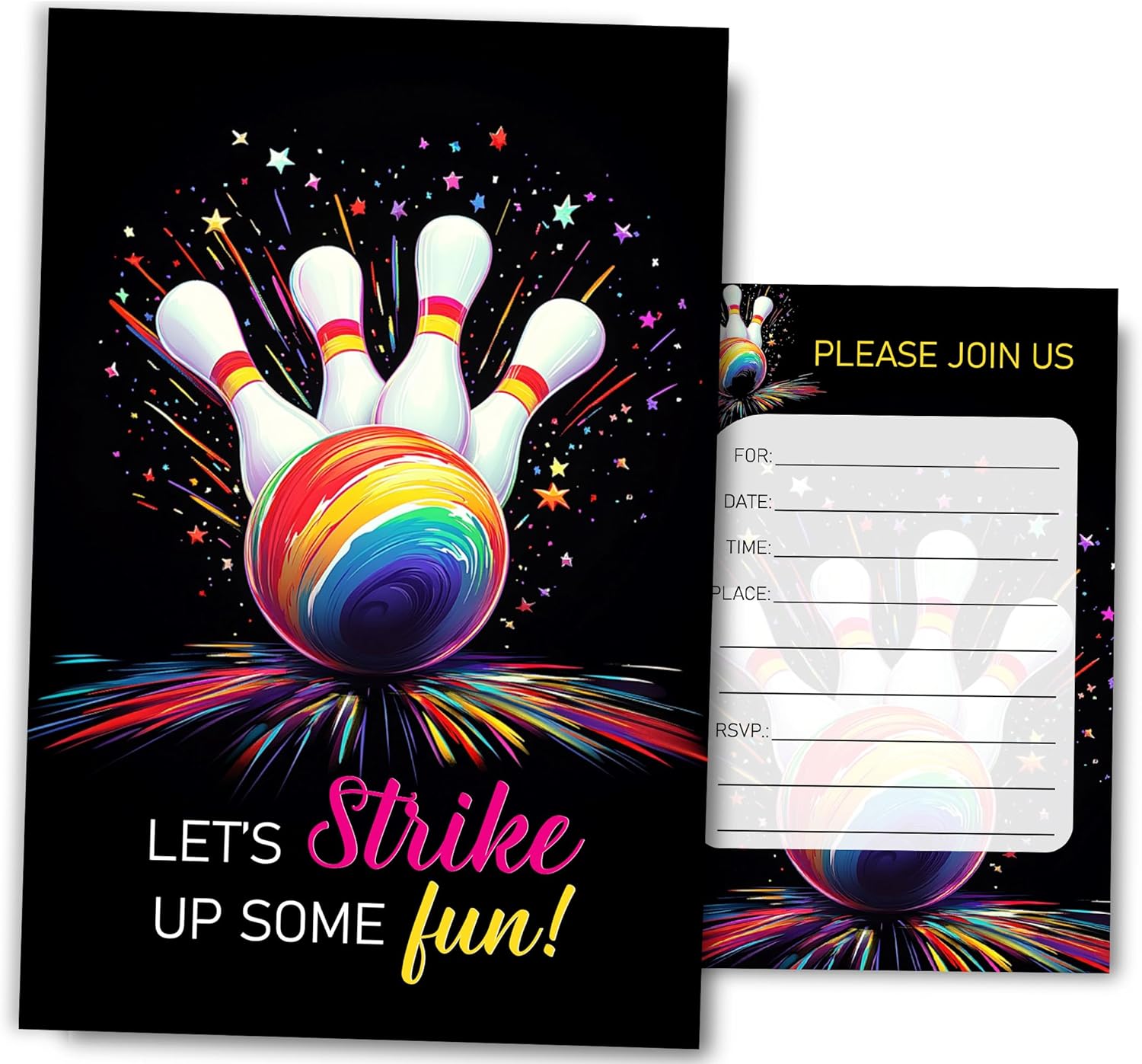 Bowling Birthday Invitations for Boys Girls 30 Sets 4x6 Inches