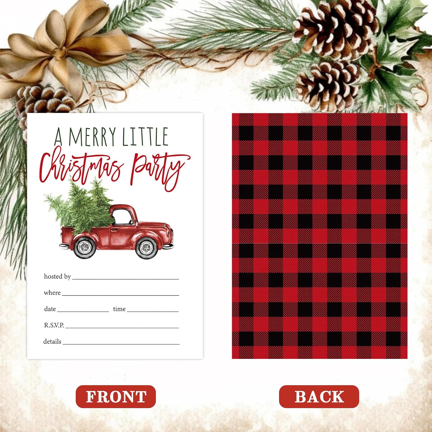 Whaline 25 Pack Christmas Party Invitations with Envelopes