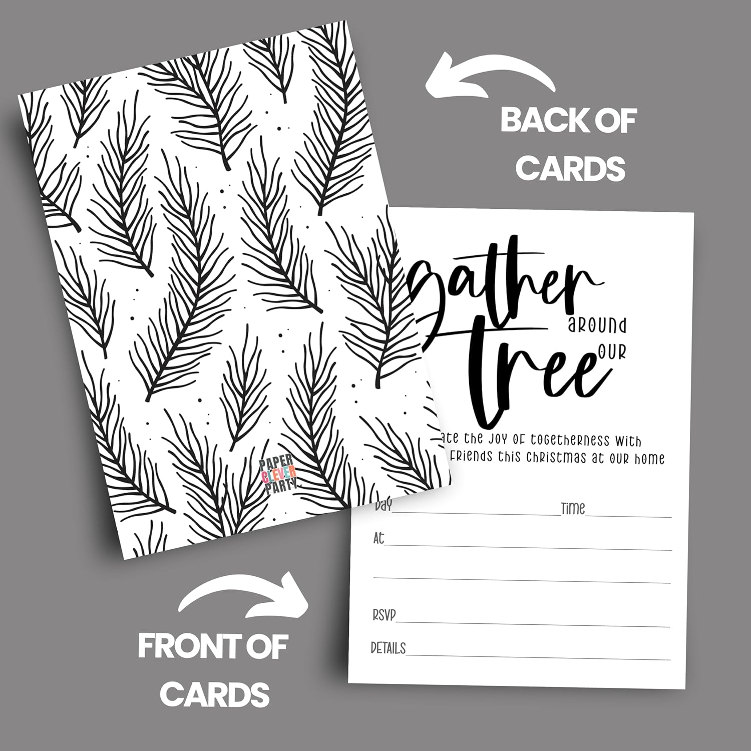 Paper Clever Party Festive Black White Christmas Tree Invitations 20 Pack