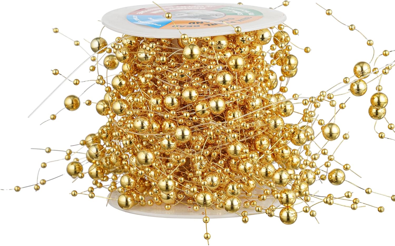 13 Feet Gold Pearl String Spool for Floating Candles and Vase Fillers