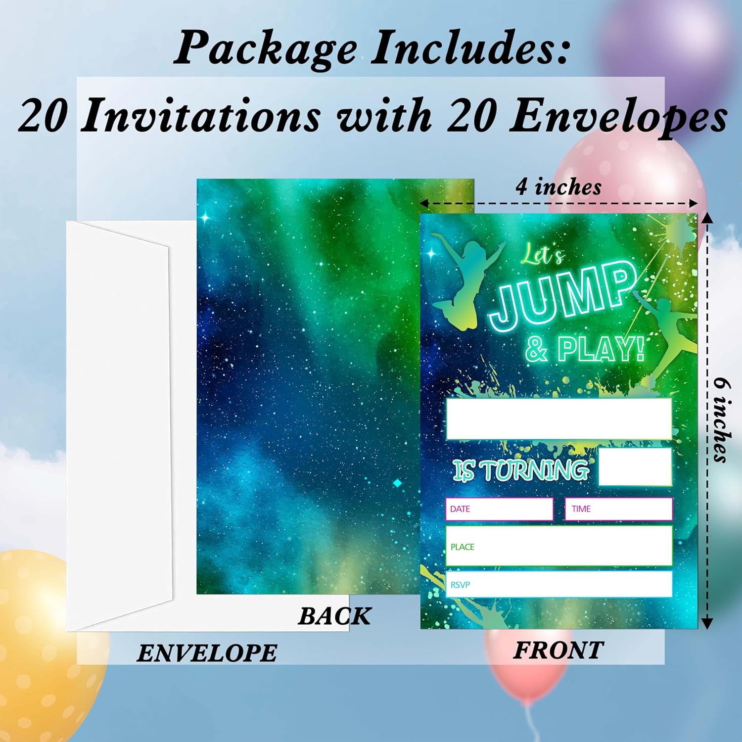 Gsauto Lets Jump and Play Birthday Invites 20 Cards with Envelopes