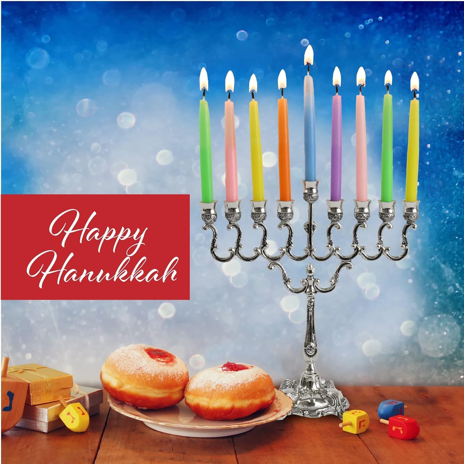 Ner Mitzvah Silver Plated Candle Menorah with Curved Branches