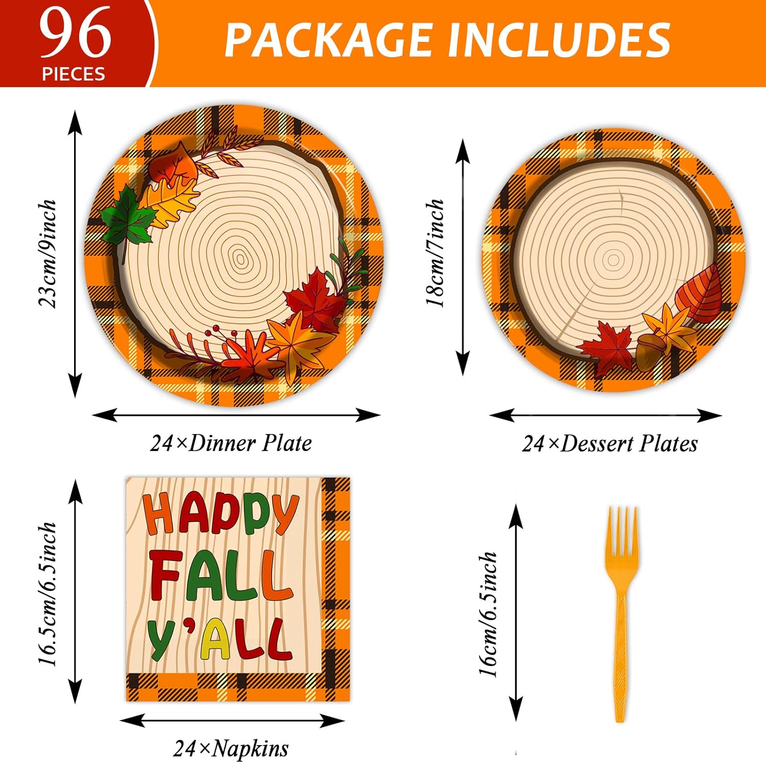 Chiazllta 96 Pcs Fall Tableware Set for Thanksgiving Party