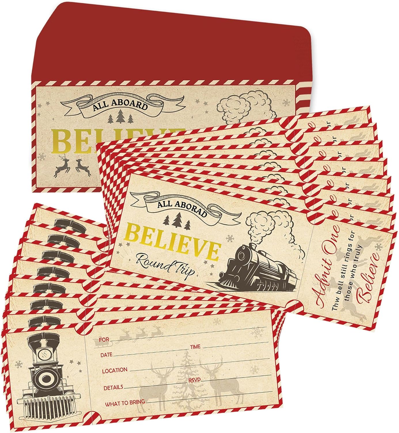 Well Tile 30 Set Christmas Ticket Invitations with Envelopes 3x8 Inch