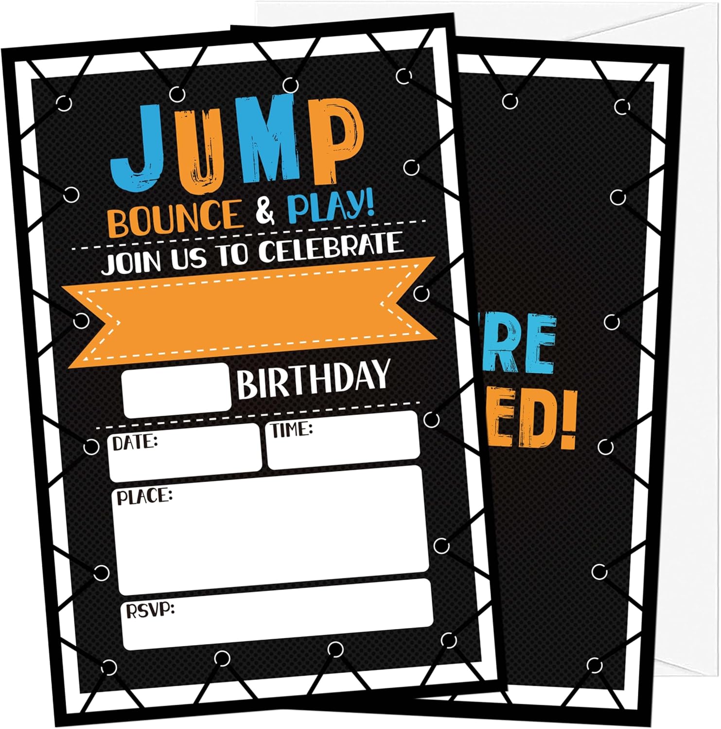 Trampoline Jump Birthday Invites for Boys - 20 Cards with Envelopes