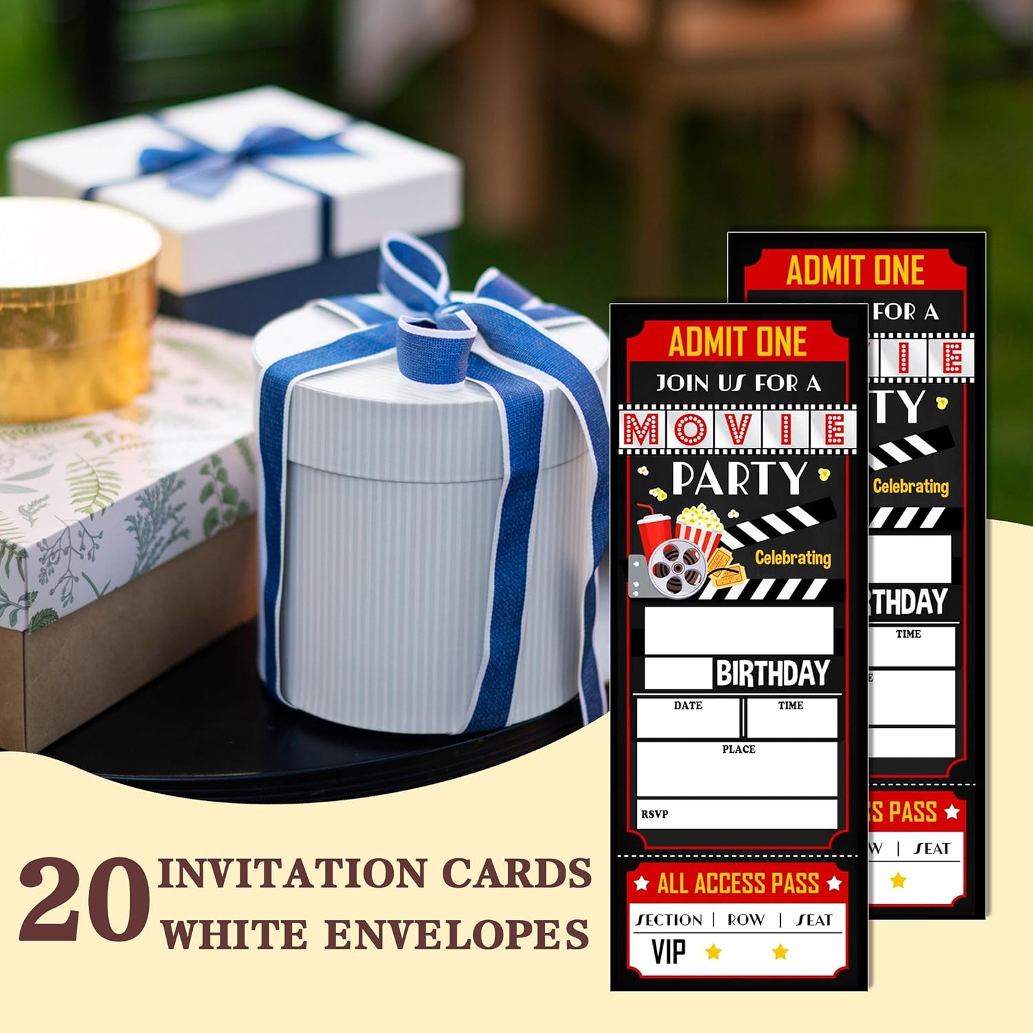 Birthday Cards 20 Movie Party Ticket Invites Red Black with Envelopes