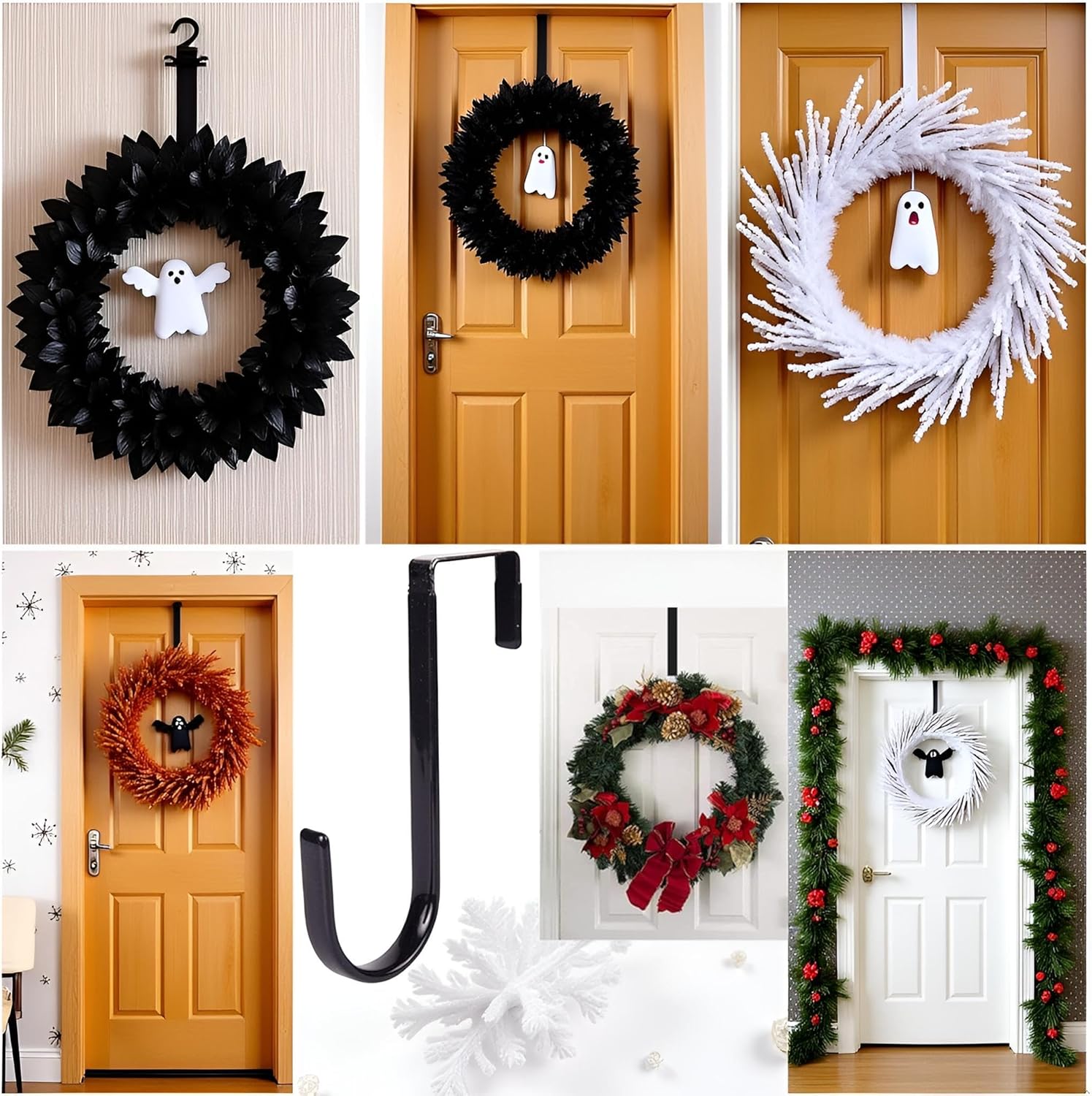 Jowxsx Black Wreath Hanger - Strong Fall Christmas Halloween Door Hook