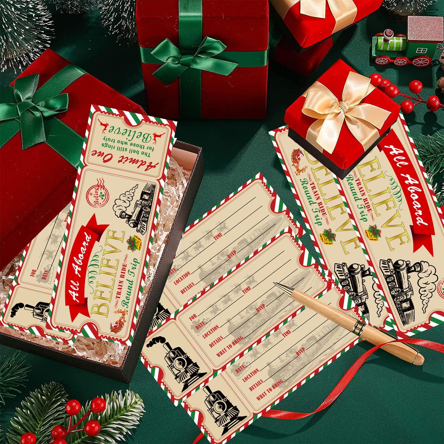 Christmas Believe Train Ticket Invitations with 25 Envelopes