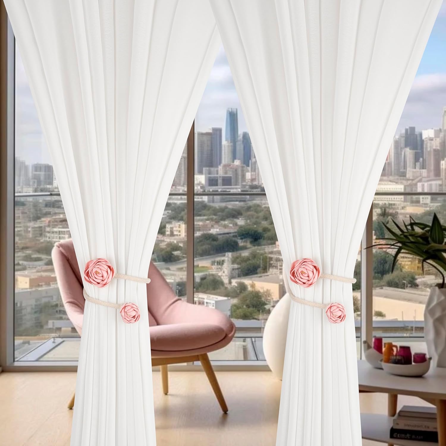 SUQ I OME 2-Piece Handmade Artificial Flower Curtain Holdbacks