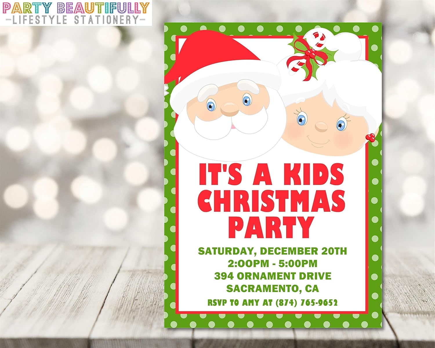 Santa Mrs Clause Christmas Party Invitations Light